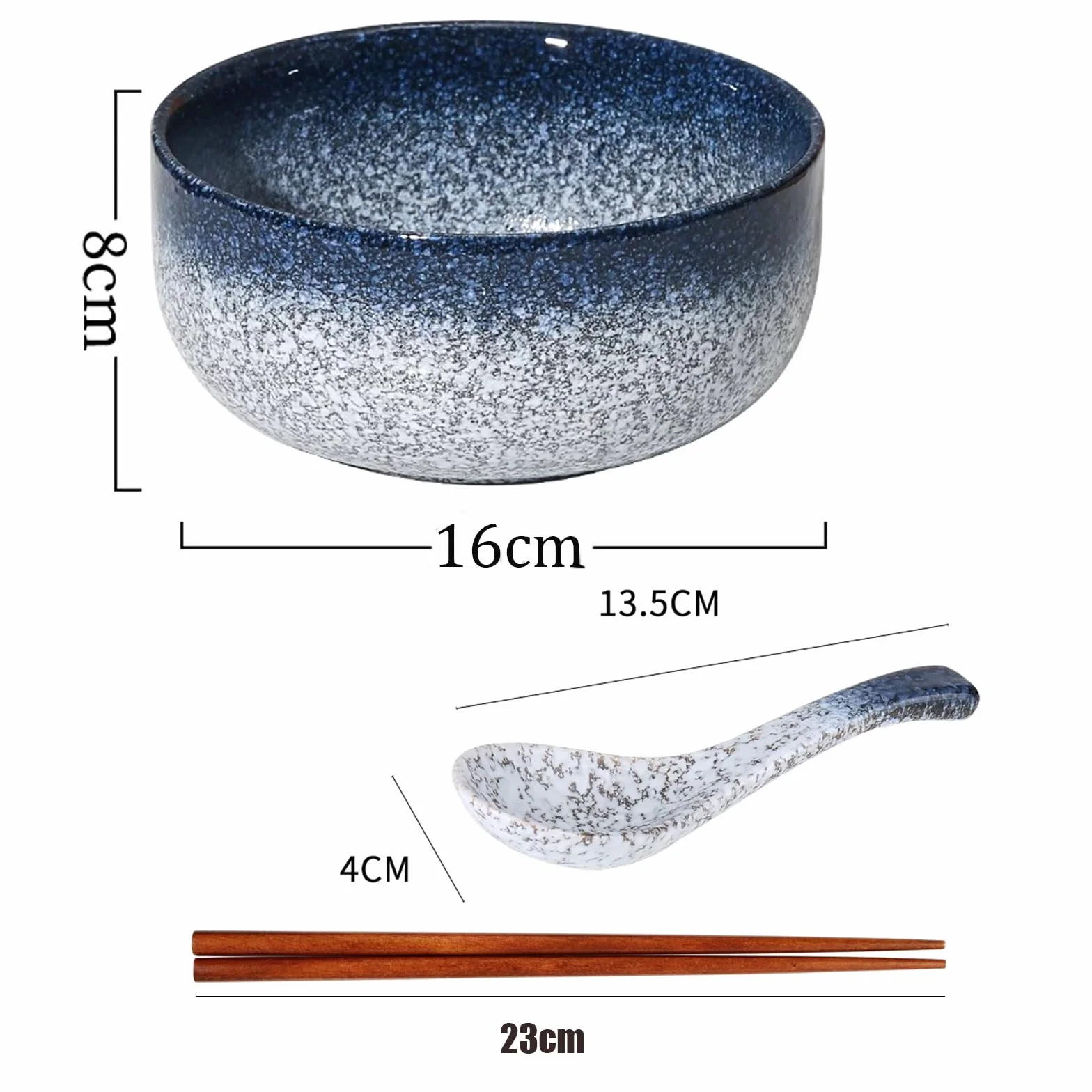 Japońska Miska Ceramiczna Ramen Zestaw z Łyżeczką i Pałeczkami Niebieski