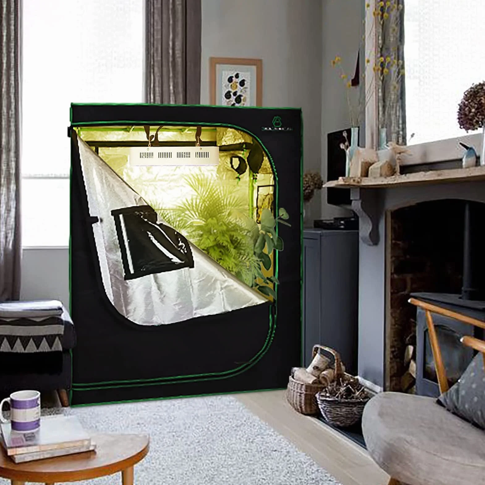 GA Grow namiot 120 x 60 x 150 cm 48 cali x 24 cali x 60 cali odblaskowy milarny hydroponiczny namiot z okienkiem obserwacyjnym i wodoodporną tacą podłogową do uprawy roślin w pomieszczeniach (120 x 60 x 150 cm)