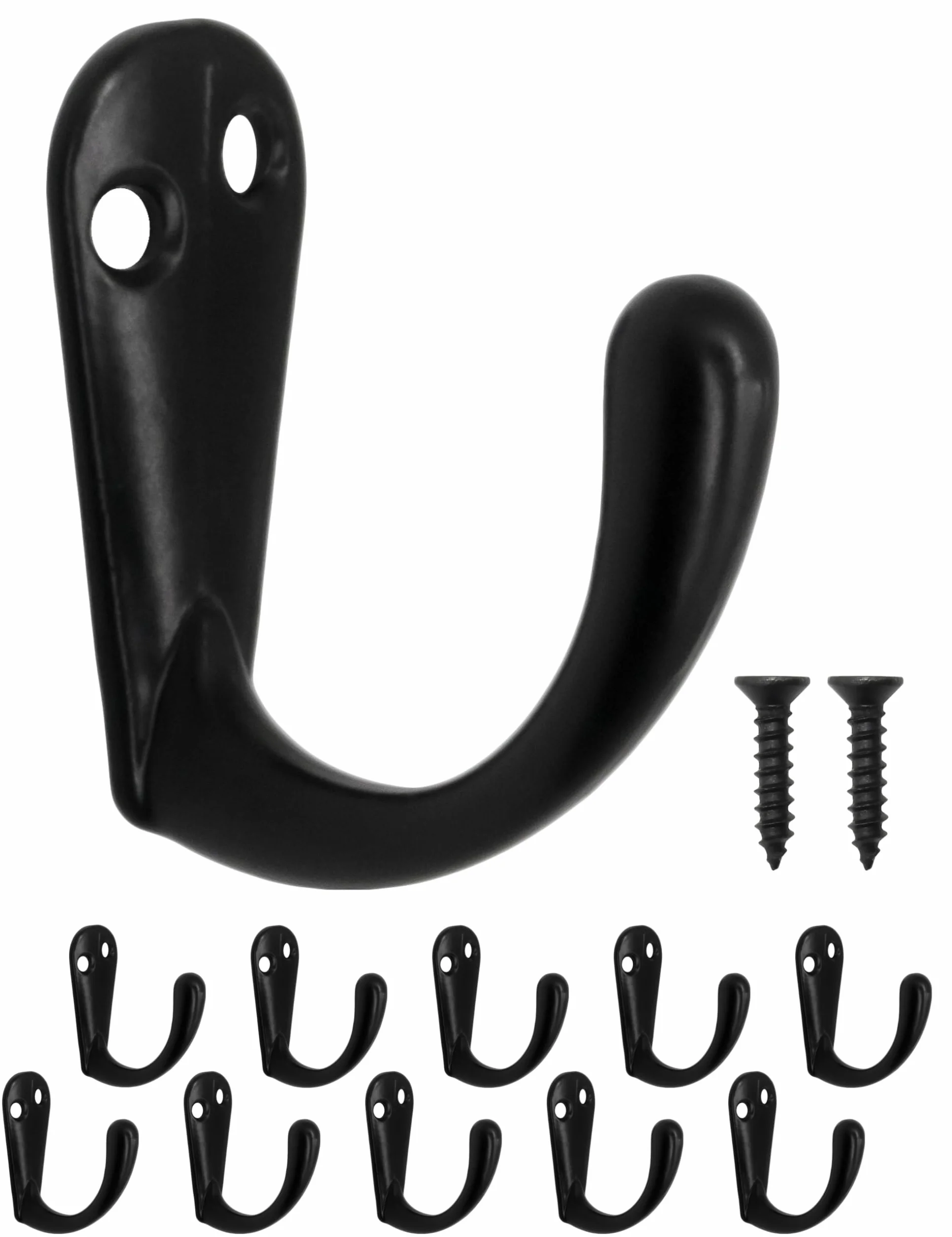 Fuxxer® 10 x klasyczne metalowe haczyki, haczyki do garderoby, uniwersalne haczyki, 38 x 35 mm, czarne