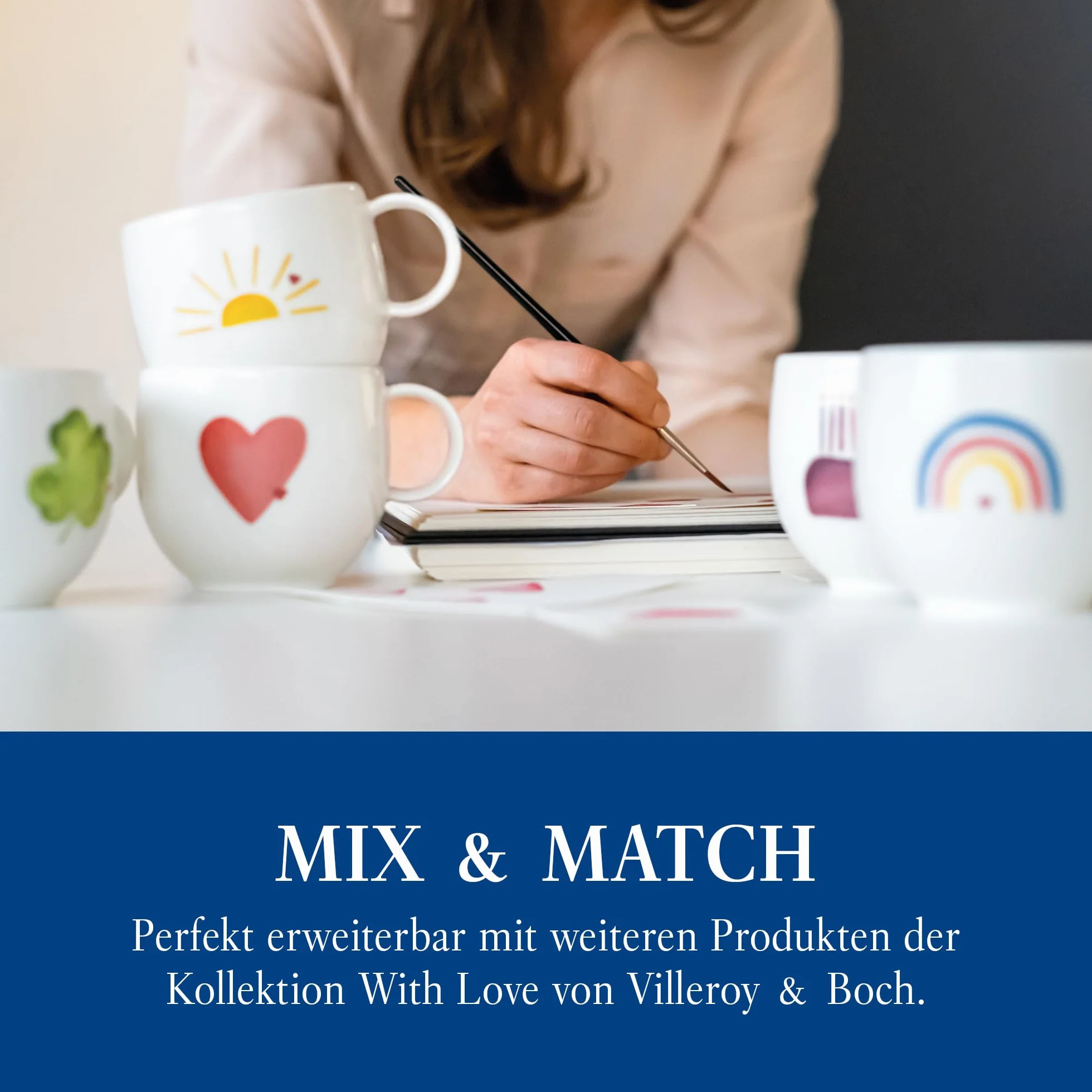 Villeroy & Boch With Love kubek z uchem Be Happy porcelana Premium filiżanka do kawy i herbaty mycie w zmywarce mikrofalowa