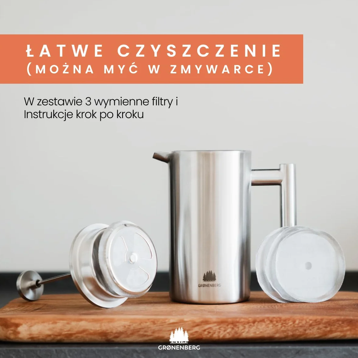 Groenenberg French Press I Wysokiej jakości francuska prasa z funkcją utrzymywania ciepła I Ekspres do kawy w różnych rozmiarach od 300 ml do 1 litra (1000 ml)