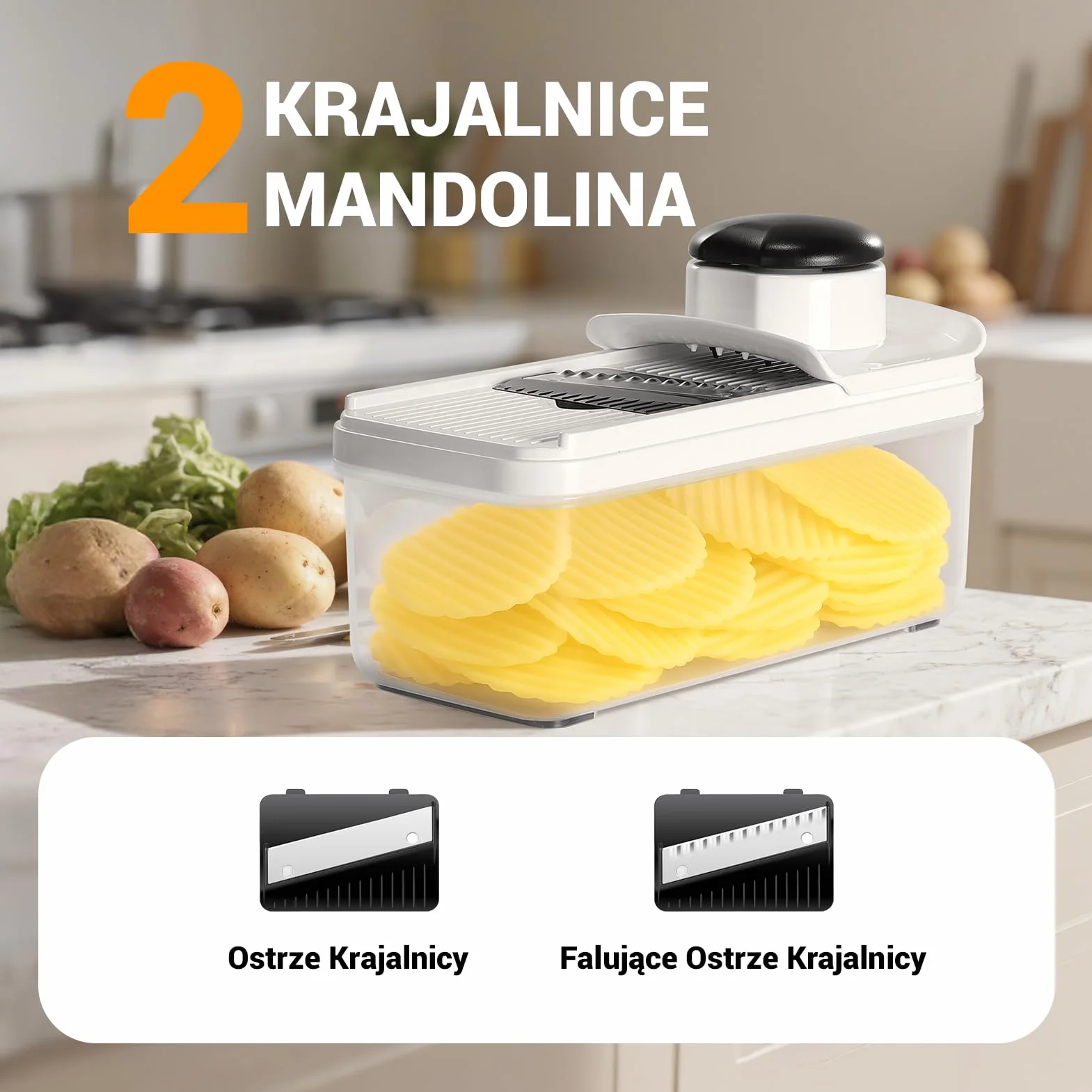 Rozdrabniacz do warzyw 12 w 1, profesjonalna mandolina kuchenna, krajalnica do warzyw z 7 wymiennymi ostrzami ze stali nierdzewnej, siekacz do warzyw do cebuli, ogórków, ziemniaków i marchwi