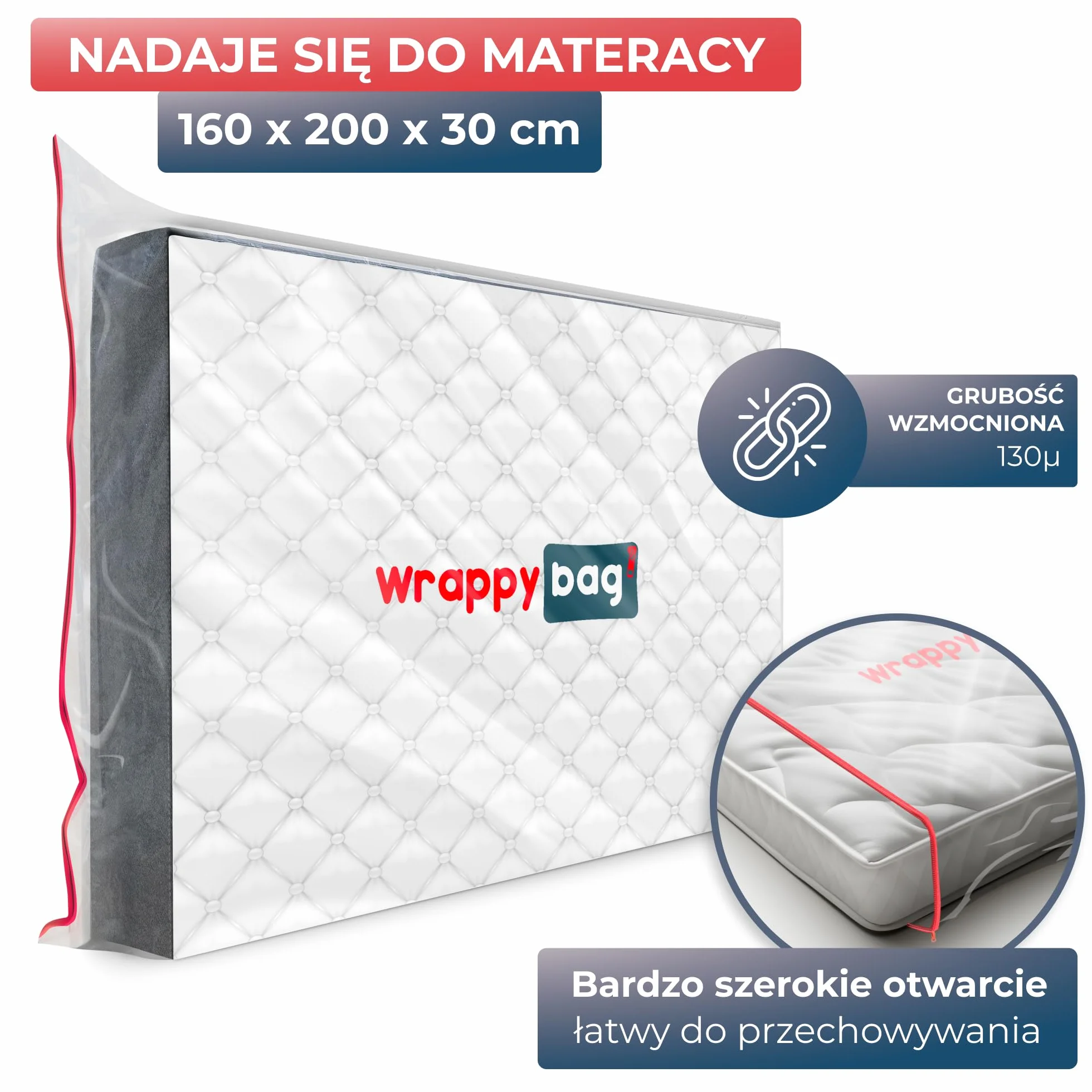 WRAPPYBAG – Plastikowy pokrowiec ochronny na materac – Wodoodporna i odporna na rozdarcie torba do przechowywania – do przenoszenia, przechowywania i transportu (160x200cm)