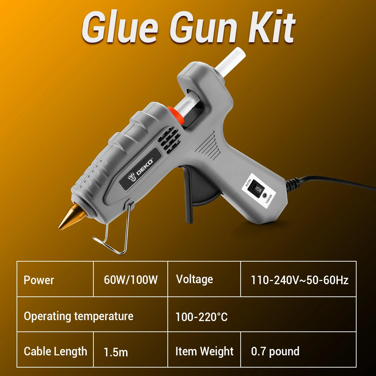 Pistolet do klejenia na gorąco 60/100 W: DEKO pistolet do klejenia z 25 pałeczkami do klejenia na gorąco 11 mm x 100 mm, do majsterkowania, sztuki, rzemiosła i szybkich napraw w domu i biurze, różowy