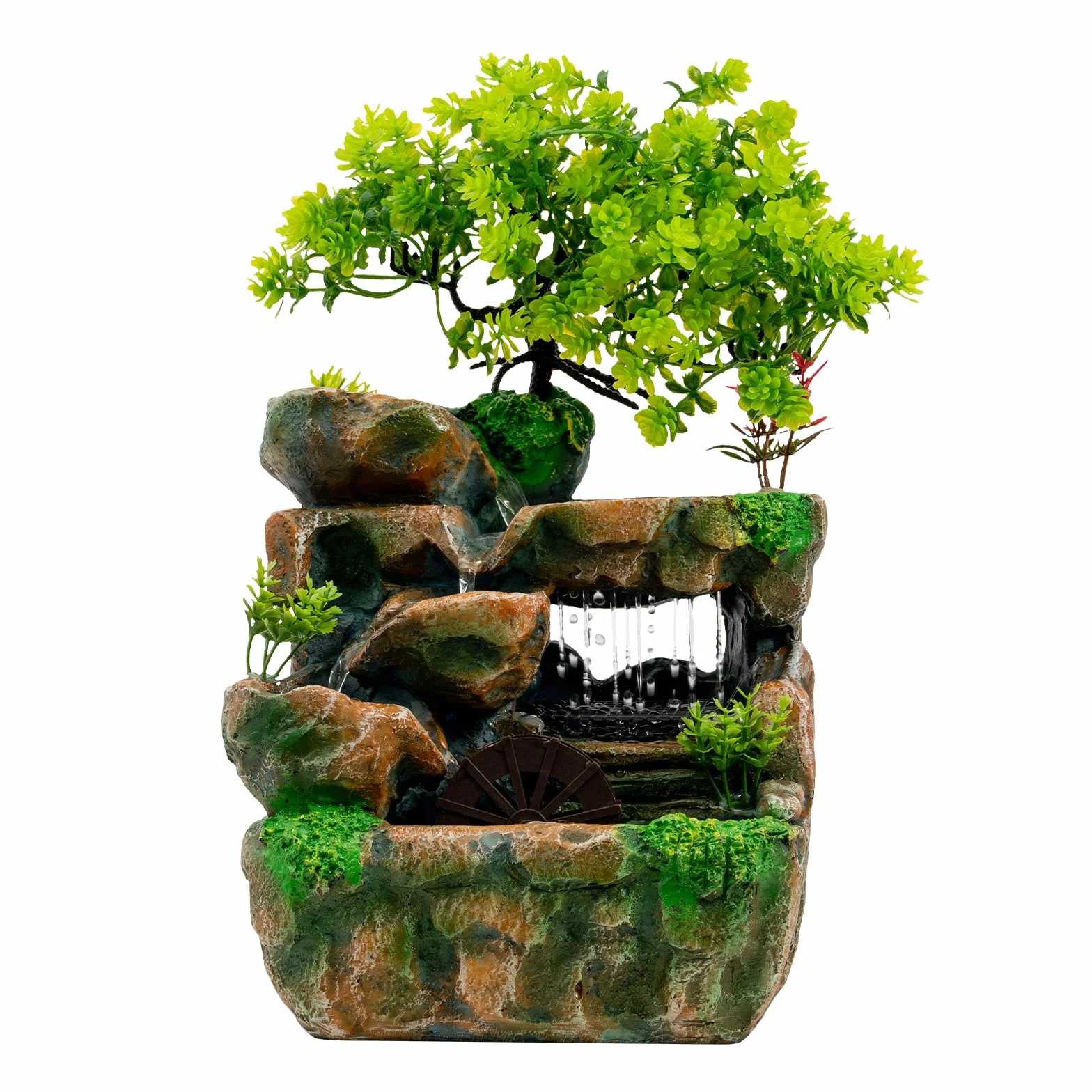 fontanna pokojowa z oświetleniem LED, fontanna stołowa, wodospad do biura, dekoracja, pompa wodna z kojącymi dźwiękami wody, fontanna biurkowa 18*15*30cm do salonu/sypialni/dekoracji