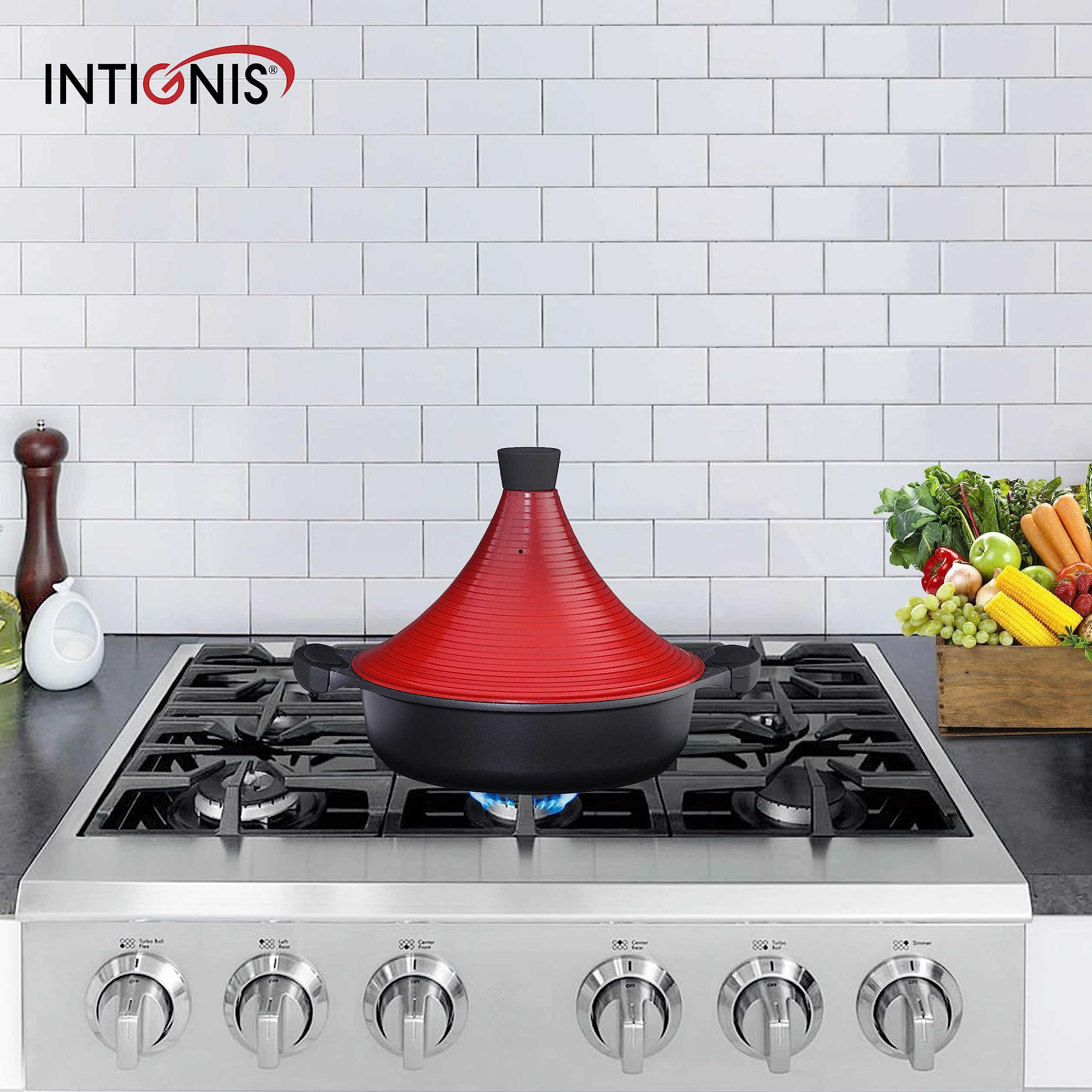 Marokański garnek do gotowania tagine | Indukcja | Pokrywka samoprzylepna 28cm duża metalowa | Super Non Stick Tradycyjny Tender Slow Cook Tajin Garnek do Zapiekanek (Multi)