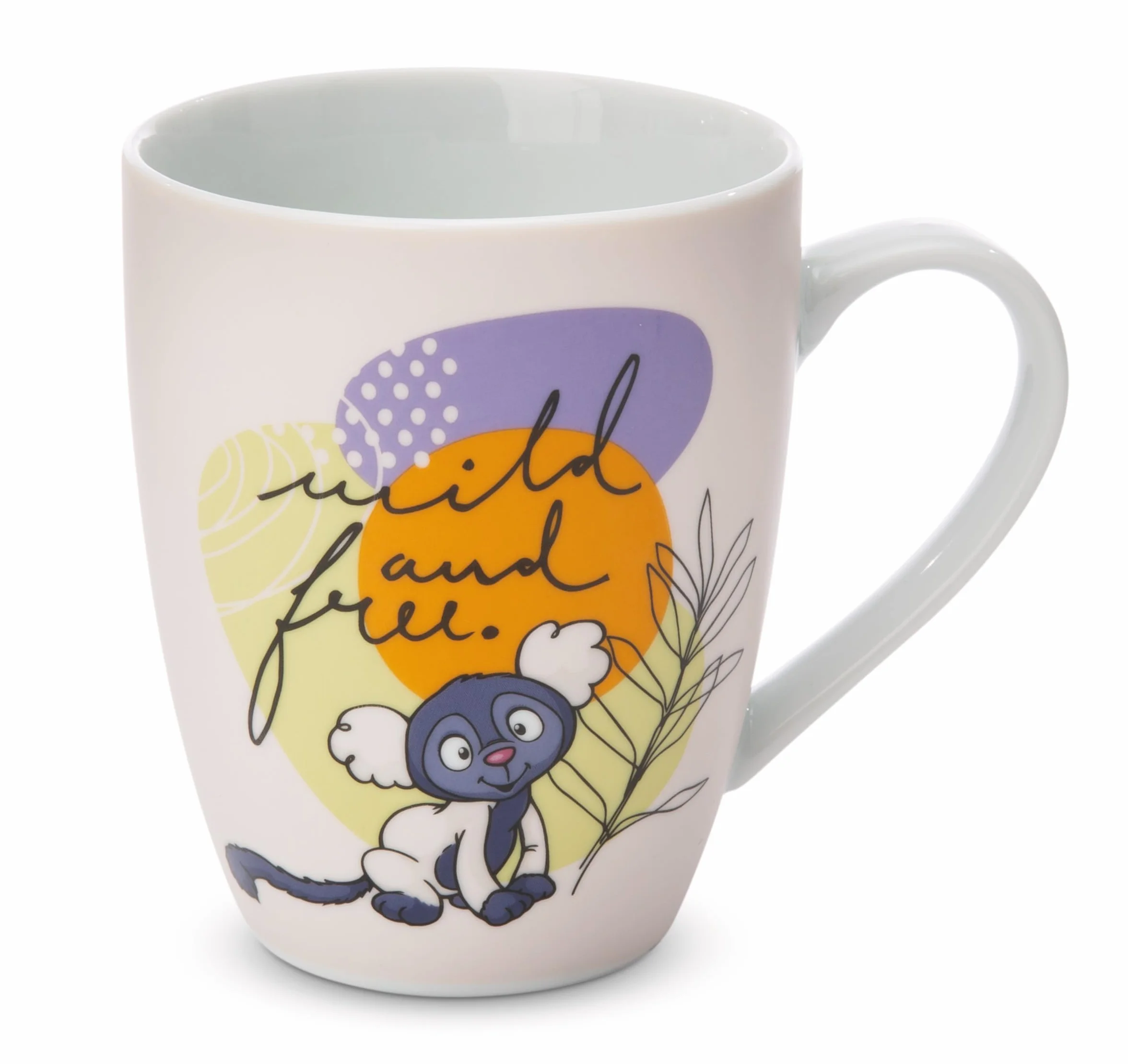 Porcelanowy kubek Ryś & małpka Lemur 310 ml 8x10 cm z banderolą beżowy