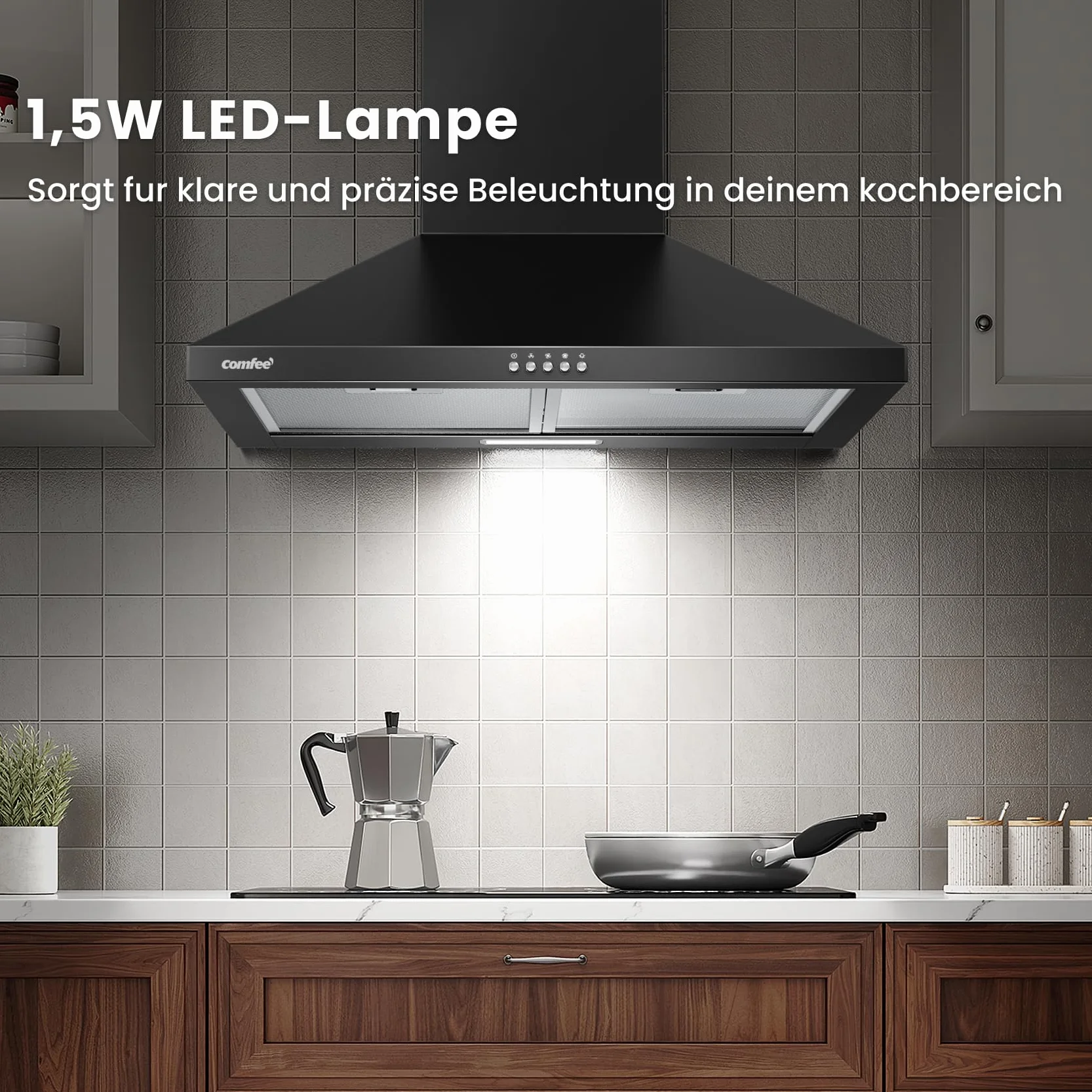 COMFEE CH60A17EM400B A++ okap kuchenny 60 cm 400 m³/h ścienny z filtrem węglowym