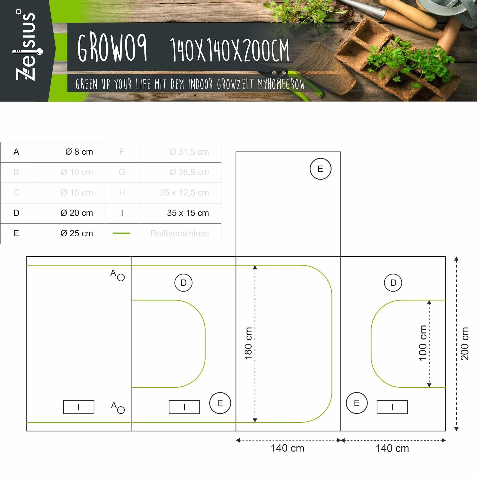 Zelsius namiot do upraw MyHomeGrow, do wewnątrz, różne kolory, ciemnia, namiot do uprawy roślin, szklarnia (140 x 140 x 200 cm, szary)