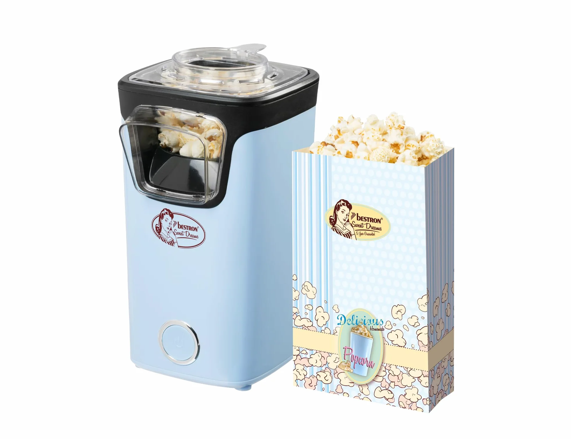 Bestron Maszyna do popcornu z technologią gorącego powietrza, turbopopcorn, 10 torebek, Sweet Dreams