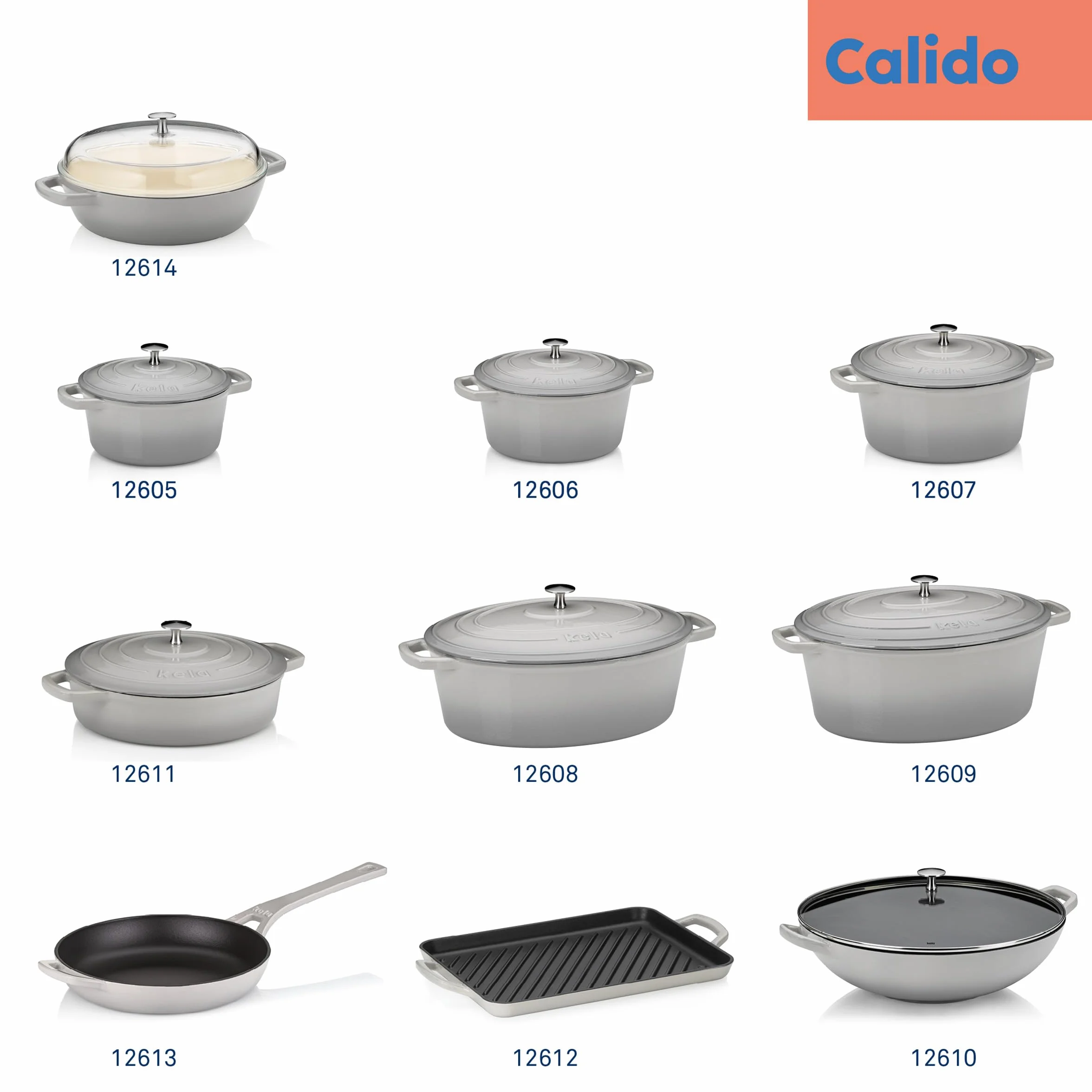 kela Garnek żeliwny owalny 9,3 litra Dutch Oven CALIDO indukcyjny z pokrywką emaliowany jasnoszary