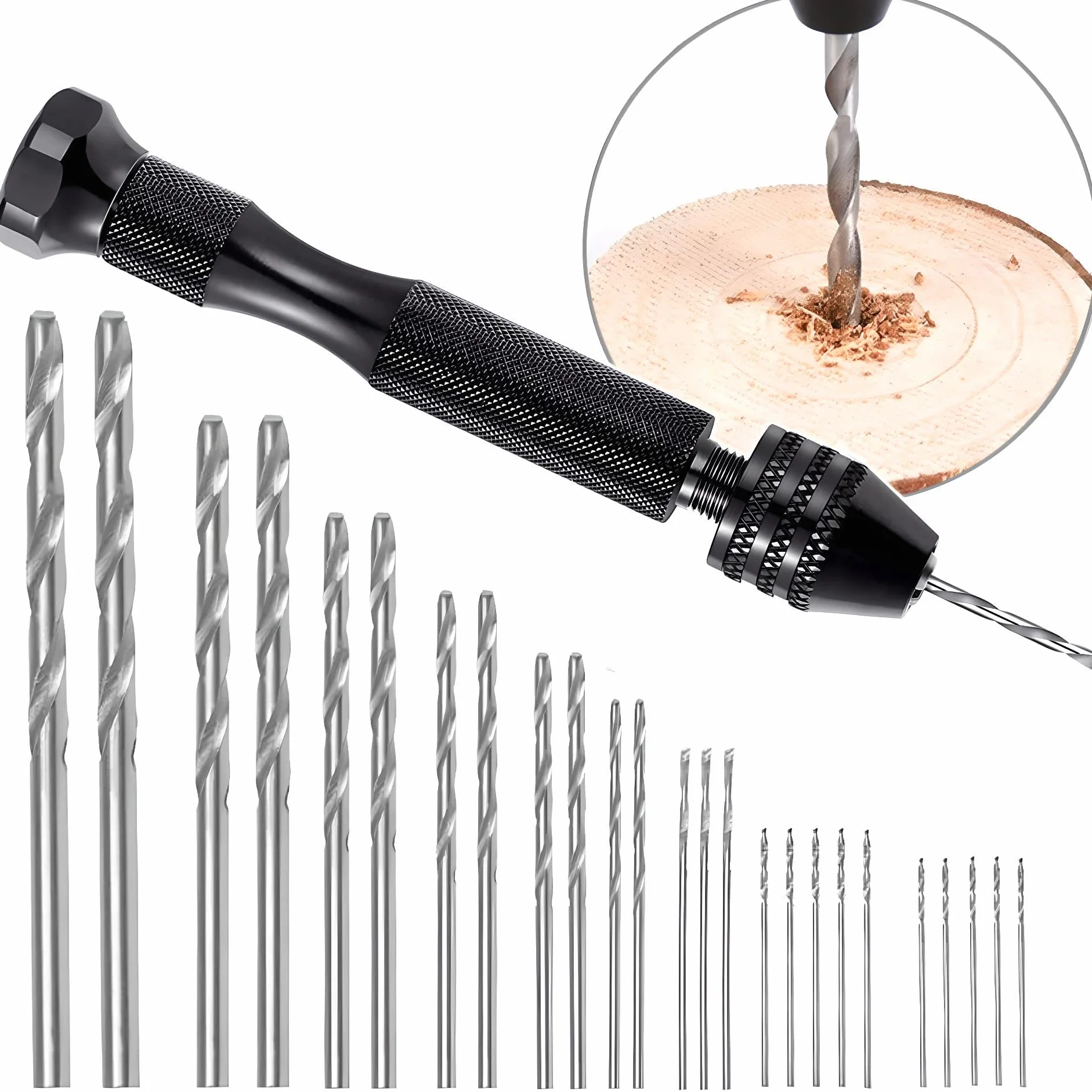 FALON TECH Mini zestaw wierteł ręcznych, 26-częściowy, 0,5 – 3,0 mm HSS wiertło pinowe Vise – mini wiertarka – zestaw wierteł spiralnych – zestaw wierteł precyzyjnych do drewna, tworzywa sztucznego, aluminium, PCB i żywicy odlewniczej