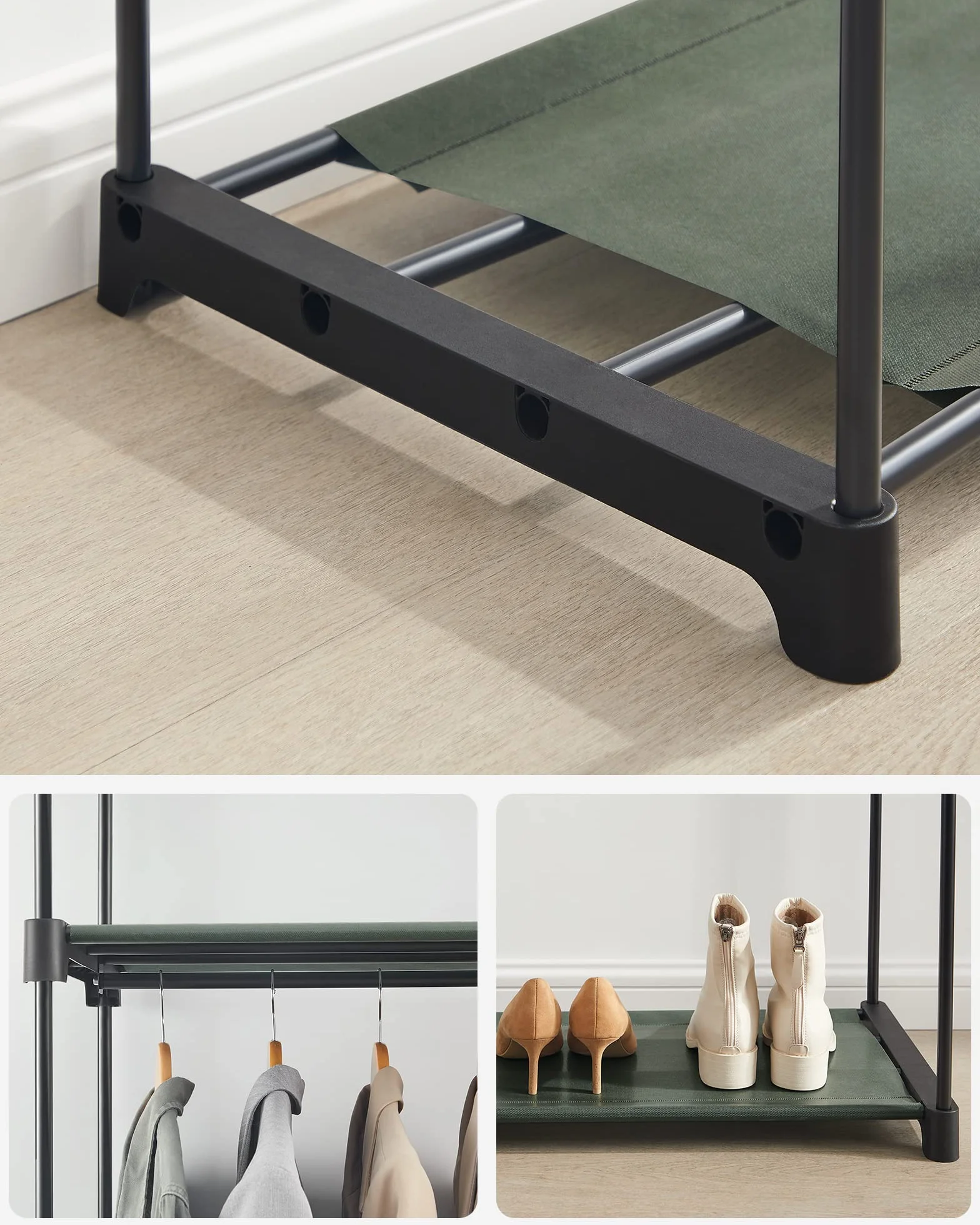 SONGMICS RYG002C02 Szafa na ubrania, garderoba z 2 drążkami na ubrania, szafa z materiału, wieszak na ubrania, składana, do garderoby, sypialni, 43 x 140 x 174 cm, czarna