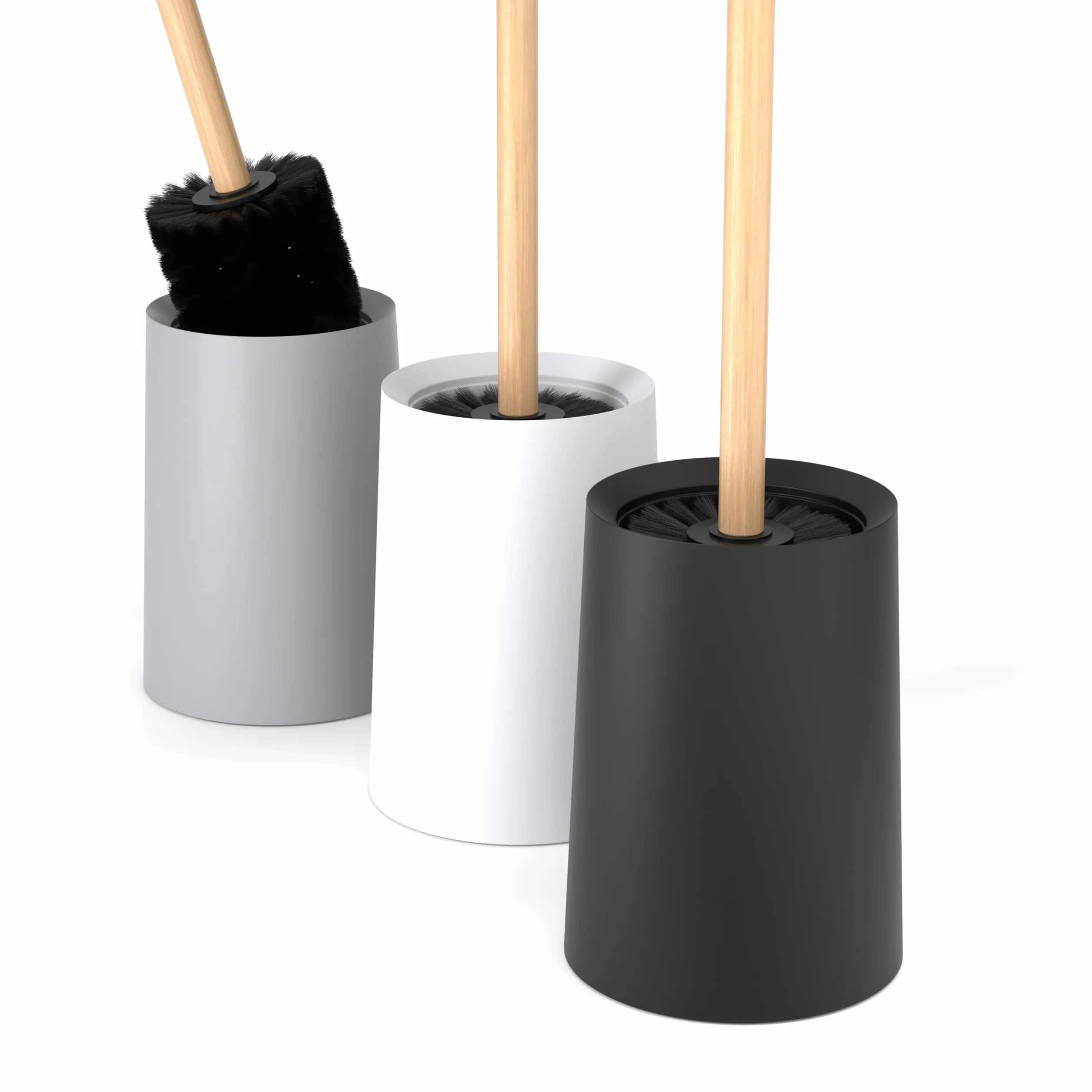 SAVEGA Szczotka toaletowa z uchwytem bambusowym i nylonowym włosiem – szczotka do WC XL wysokość 46 cm – elegancki zestaw szczotek toaletowych z pojemnikiem z tworzywa sztucznego – nowoczesny dodatek