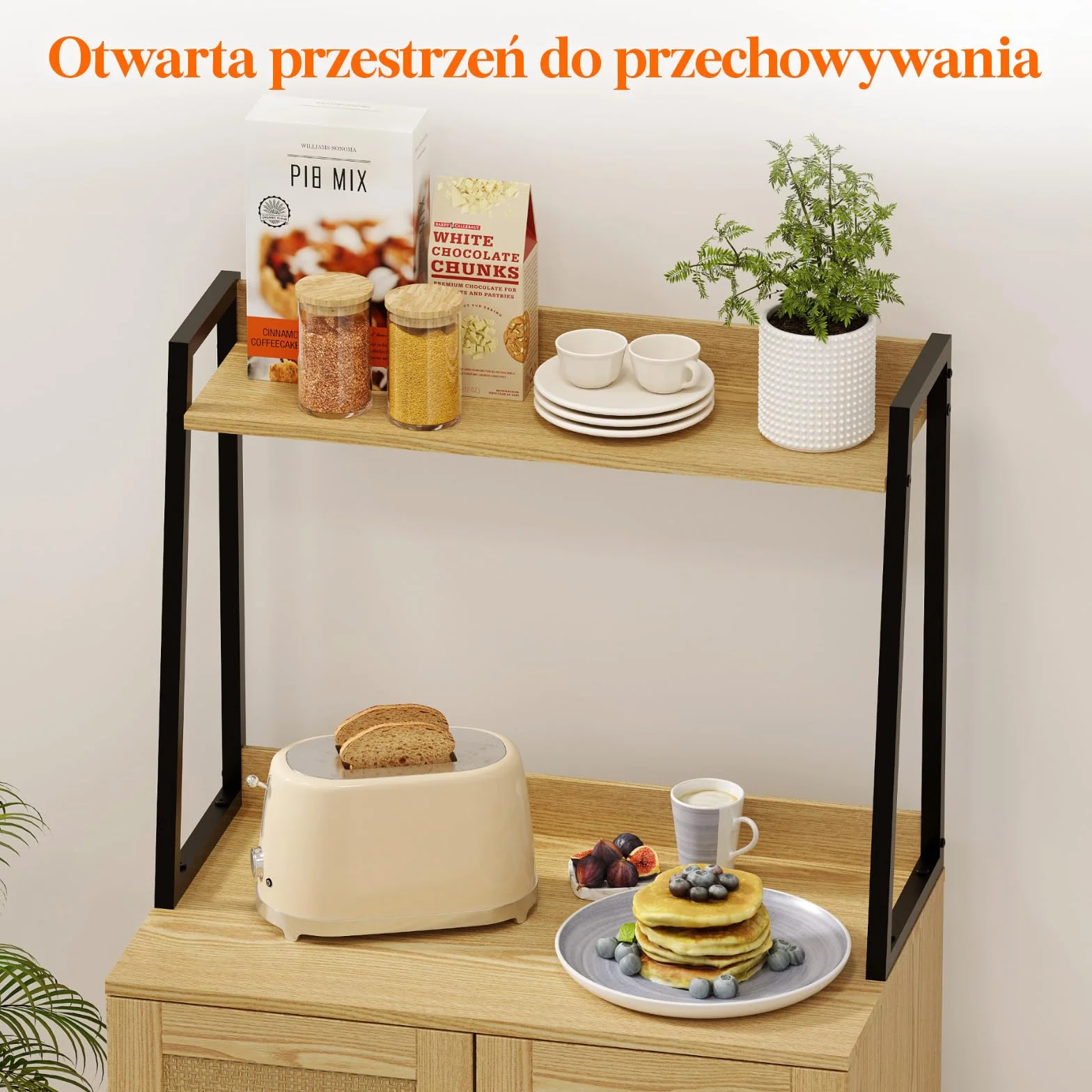 Lifewit 49,6-calowa szafka kuchenna z rattanowymi drzwiami i regulowanymi półkami, stojak na kuchenkę mikrofalową, szafka barowa do jadalni, salonu, naturalna
