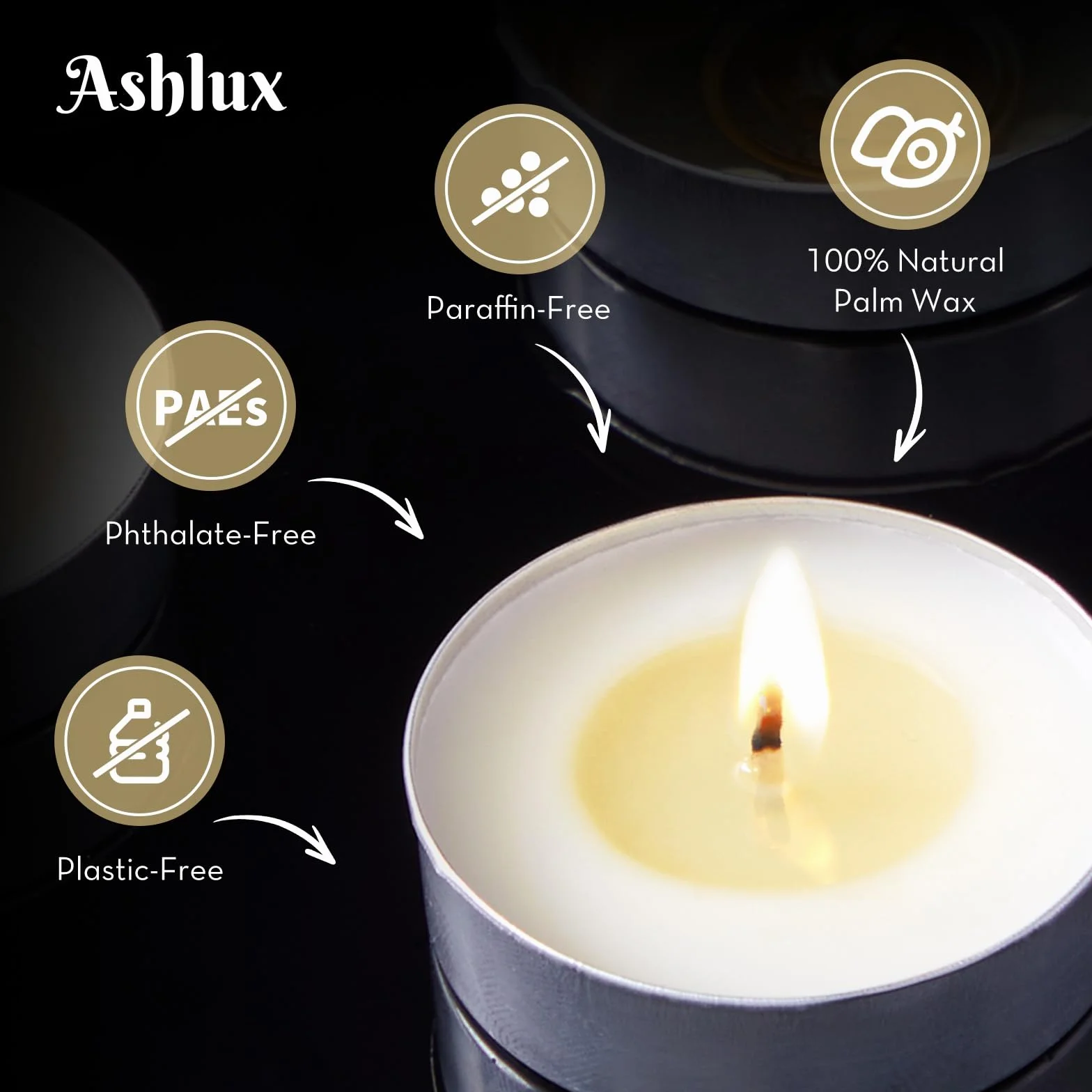 Ashlux Bezzapachowe świece palmowe tealight, 50 sztuk, 4,5 godziny palenia, białe bezdymne świeczki bez parafiny, do dekoracji stołu, ślubów i imprez