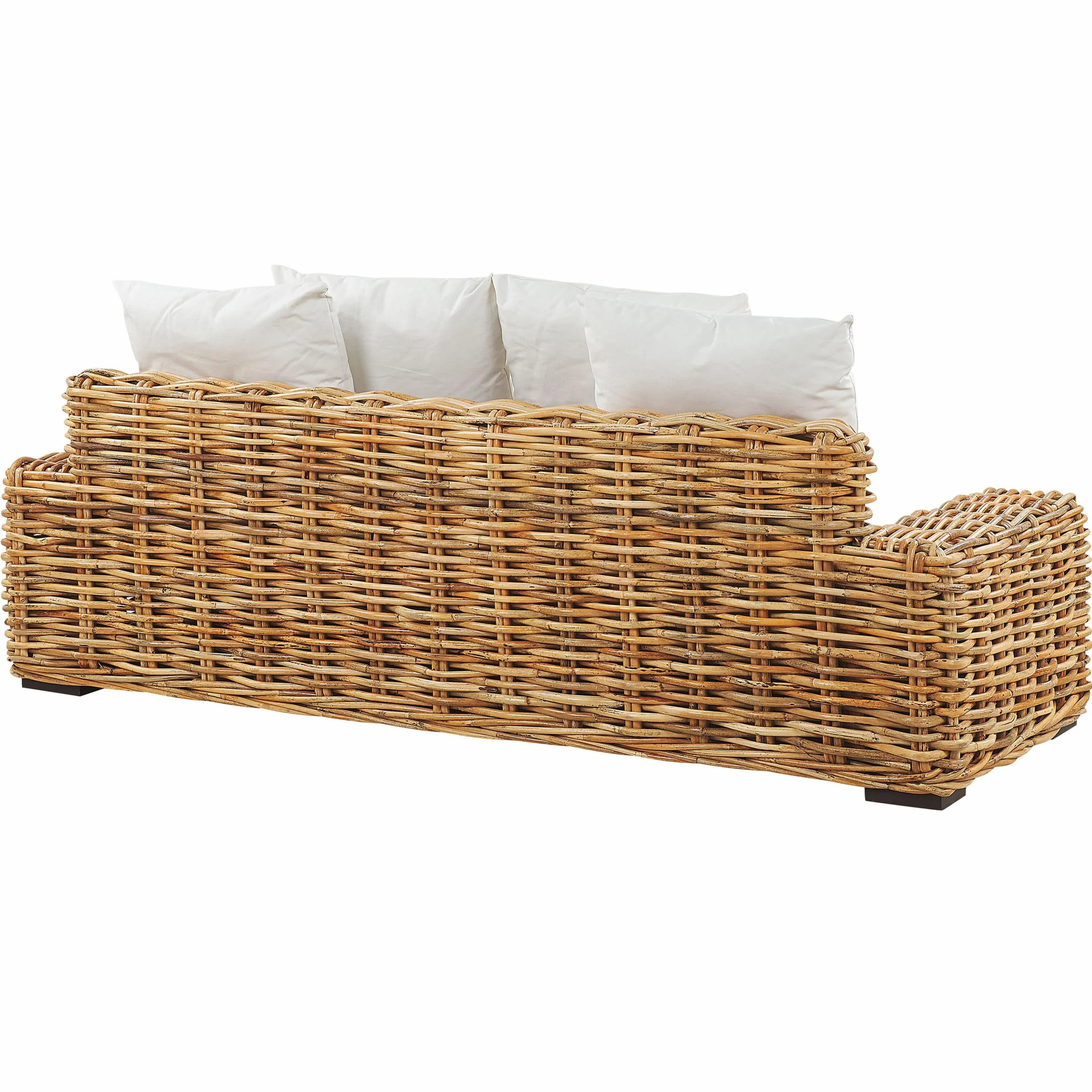 Sofa ogrodowa 3-osobowa kanapa z białymi poduszkami rattanowa naturalna Florli
