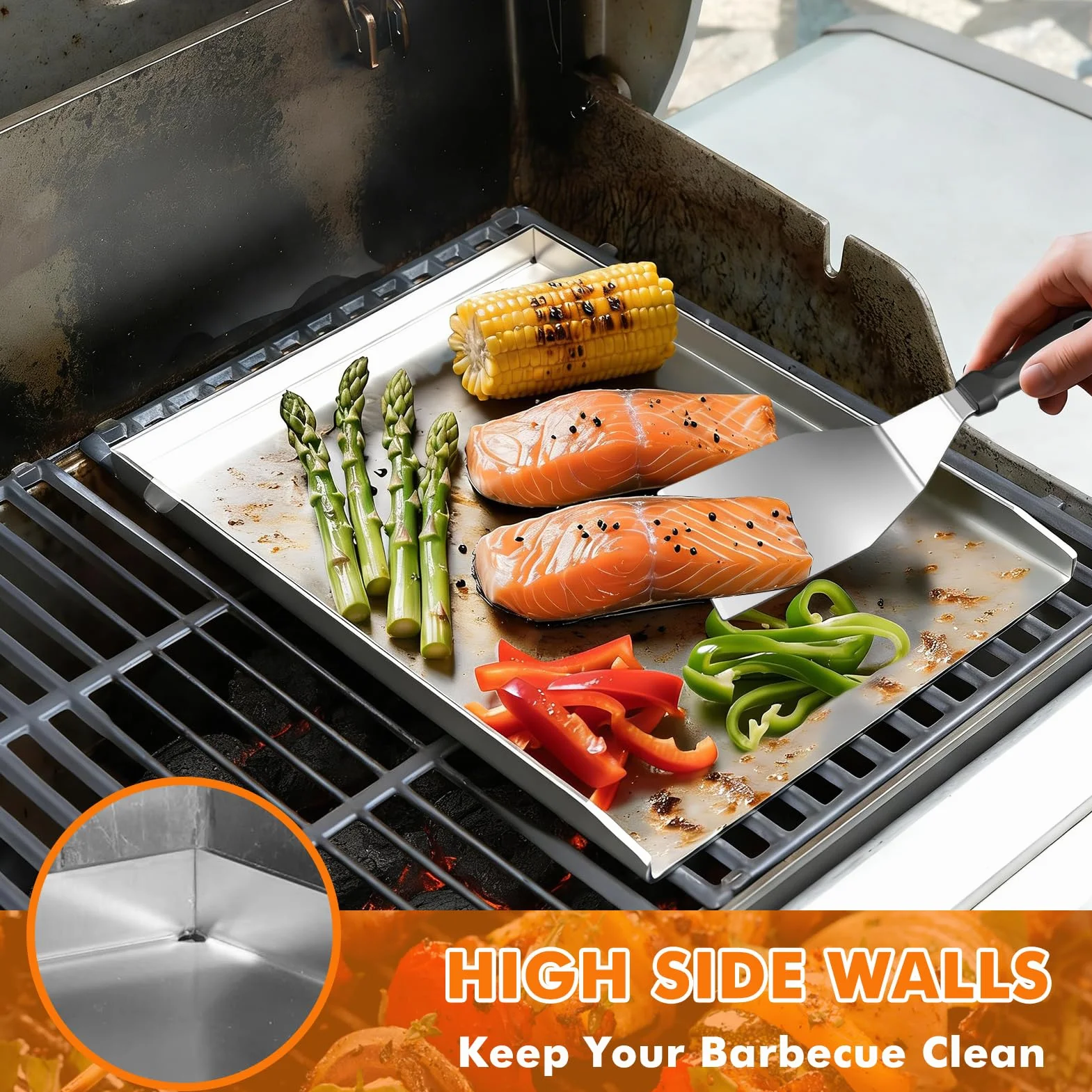 Nikou płyta grillowa ze stali nierdzewnej 40 x 30 cm, płyta grillowa Plancha z 2 łopatkami do grillowania na gaz i węgiel drzewny, uniwersalna płyta grillowa Plancha z łopatką do grillowania
