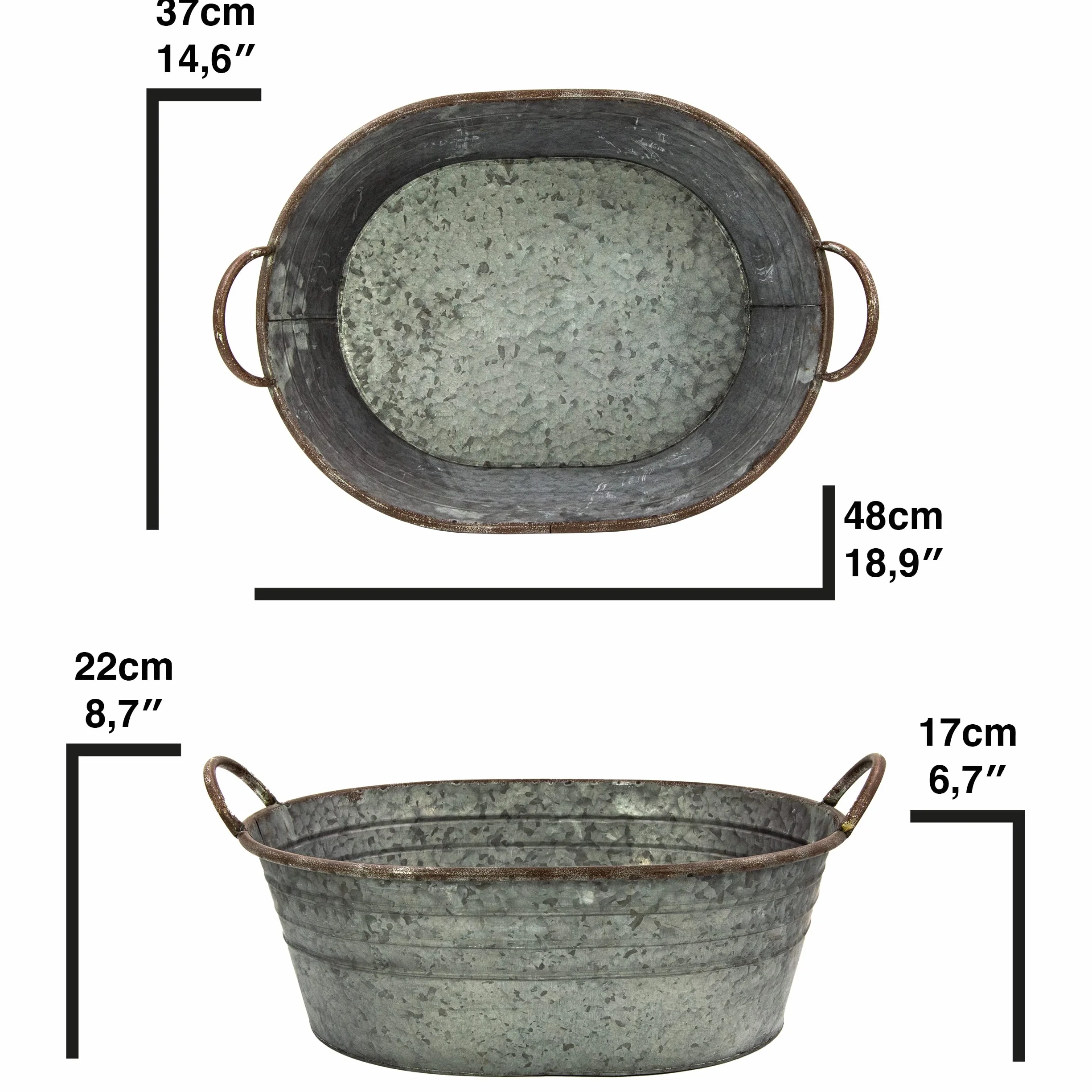 Ocynkowana wanna – miska do sadzenia roślin – dekoracja ogrodowa na zewnątrz – wanna wodna, mini staw, dekoracja na balkon (48 cm)