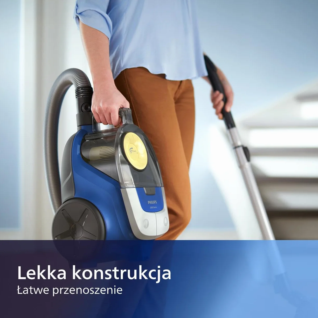 Philips Odkurzacz bezworkowy z Serii 2000, duża moc ssania - 850W, Filtr Super Clean Air, Technologia PowerCyclone 4, Uniwersalna Nasadka do każdego typu podłóg, mały i lekki, niebieski (XB2125/09)