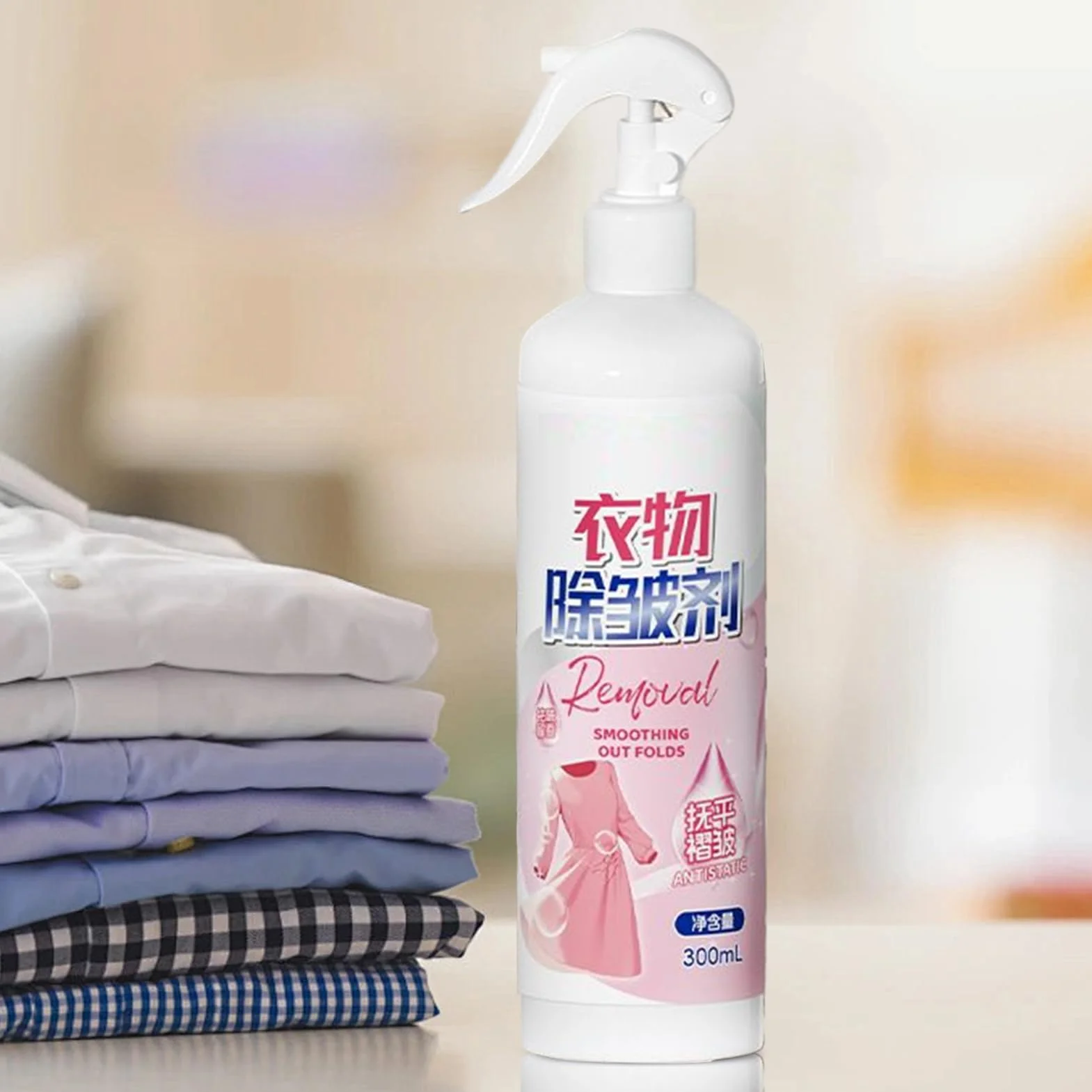 Spray przeciwzmarszczkowy do odzieży, bez prasowania tkanin - 300 ml, antystatyczny zapachowy, do podróży i domu