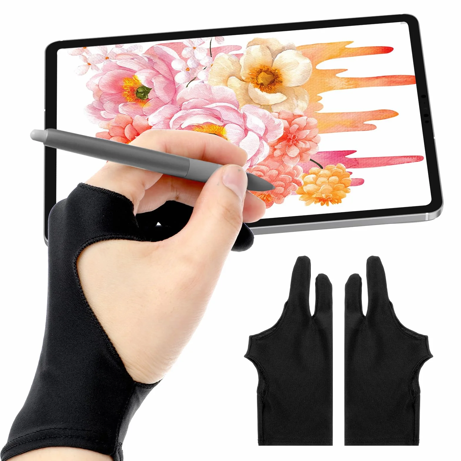 YUXIANLB Cyfrowa rękawica do rysowania tabletu graficznego, dwupalcowe rękawice artystyczne na prawą i lewą rękę, rękawice artystyczne do tabletu, szkicowanie papieru (2 szt., S)