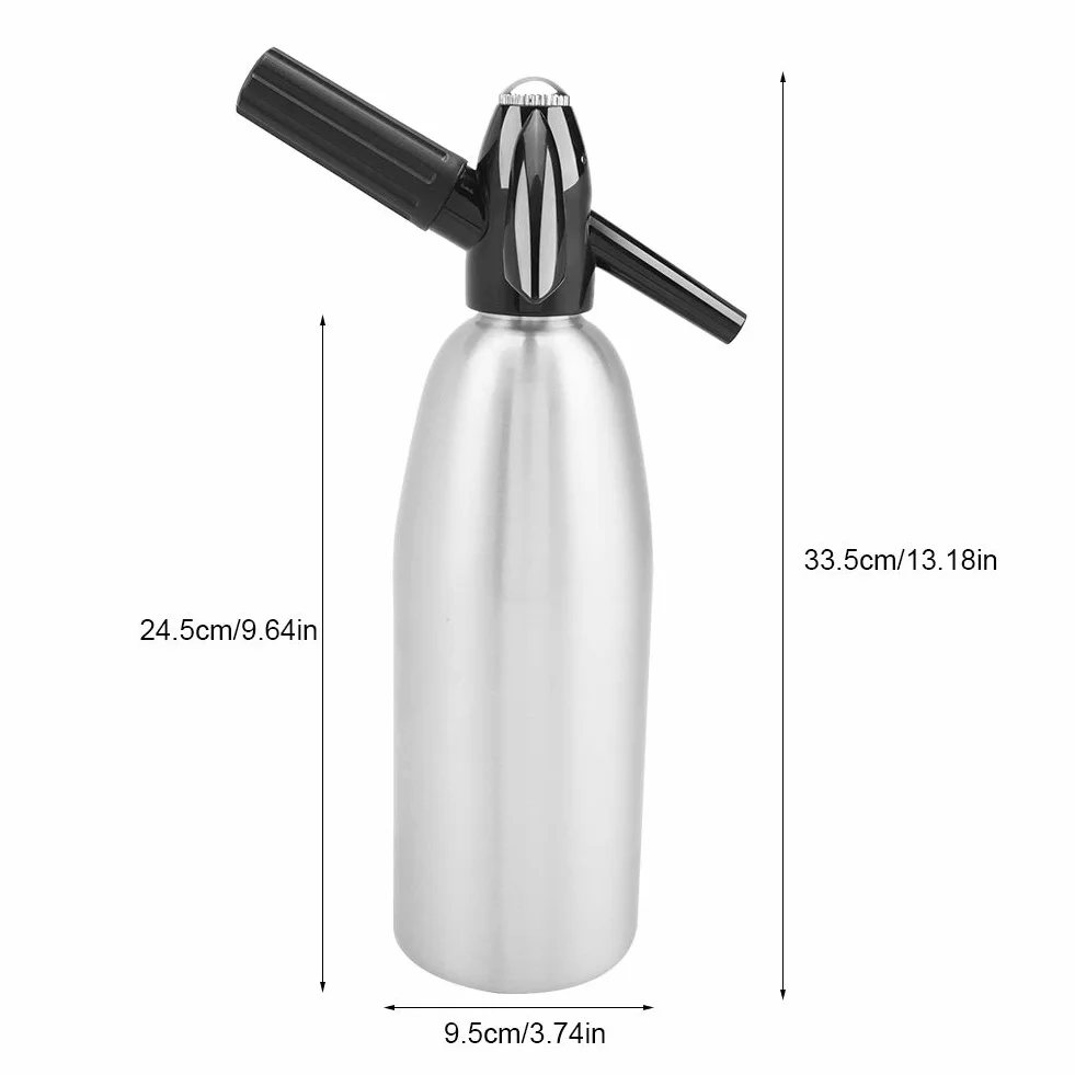 Aluminiowy syfon sodowy 1L dozownik wody gazowanej z regulatorem ciśnienia srebrny