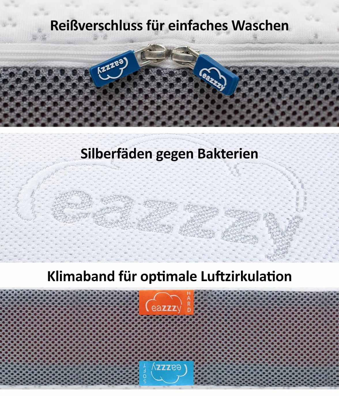 Genius eazzzy Premium Cube Topper o wysokości 9 cm, ergonomiczny materac wierzchni 2 w 1, dwustronny topper z mocną i miękką stroną, oddychający pokrowiec z siateczki, z pętelkami narożnymi, nadaje