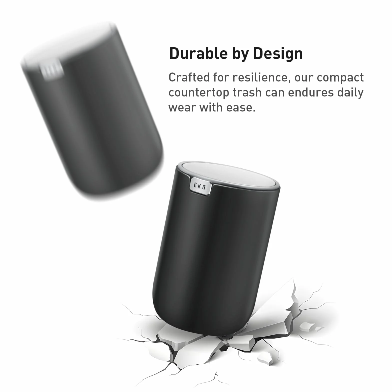 EKO Mini Desk Trash Can with Swing-Top Lid 0.4 Gallon Small Table Round Wastebasket for Office, Home, Car (Black)