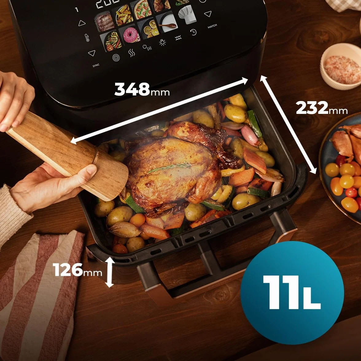 Cecotec Frytkownica powietrzna 10 l, frytkownica powietrzna Cecofry&Grill Smokin 11000, 2200 W, frytkownica 3 w 1, grill, płyta grillowa, zintegrowana wędzarnia, 10 menu, temperatura 40-200°C,