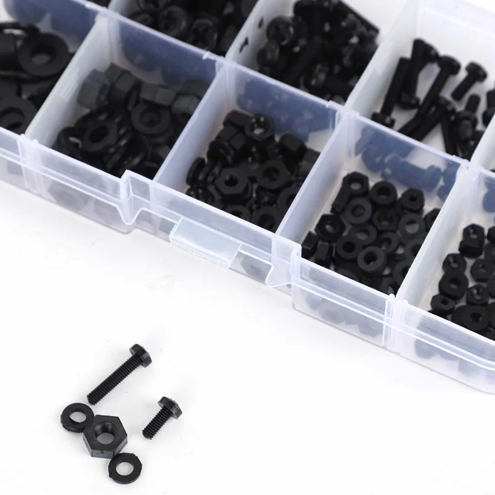 Nylon Nylon Schrauben, Multifunktions-Nylon Schraubensatz, Befestigungselemente M2 / M2.5 / M3 / M4 / M5 Industrie für Mechaniker DIY(Black 270pcs nylon screw set)