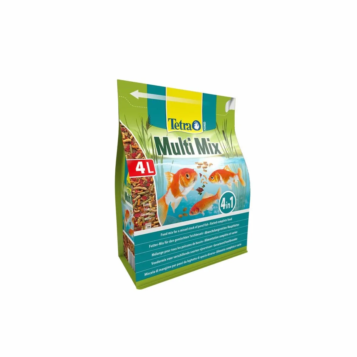 Tetra Pond Multi Mix – pokarm dla ryb do mieszanej sadzenia w stawie, zawiera cztery różne rodzaje pokarmu (karma dla płatków, pałeczki karmowe, Gammarus, wafer), worek 4 l