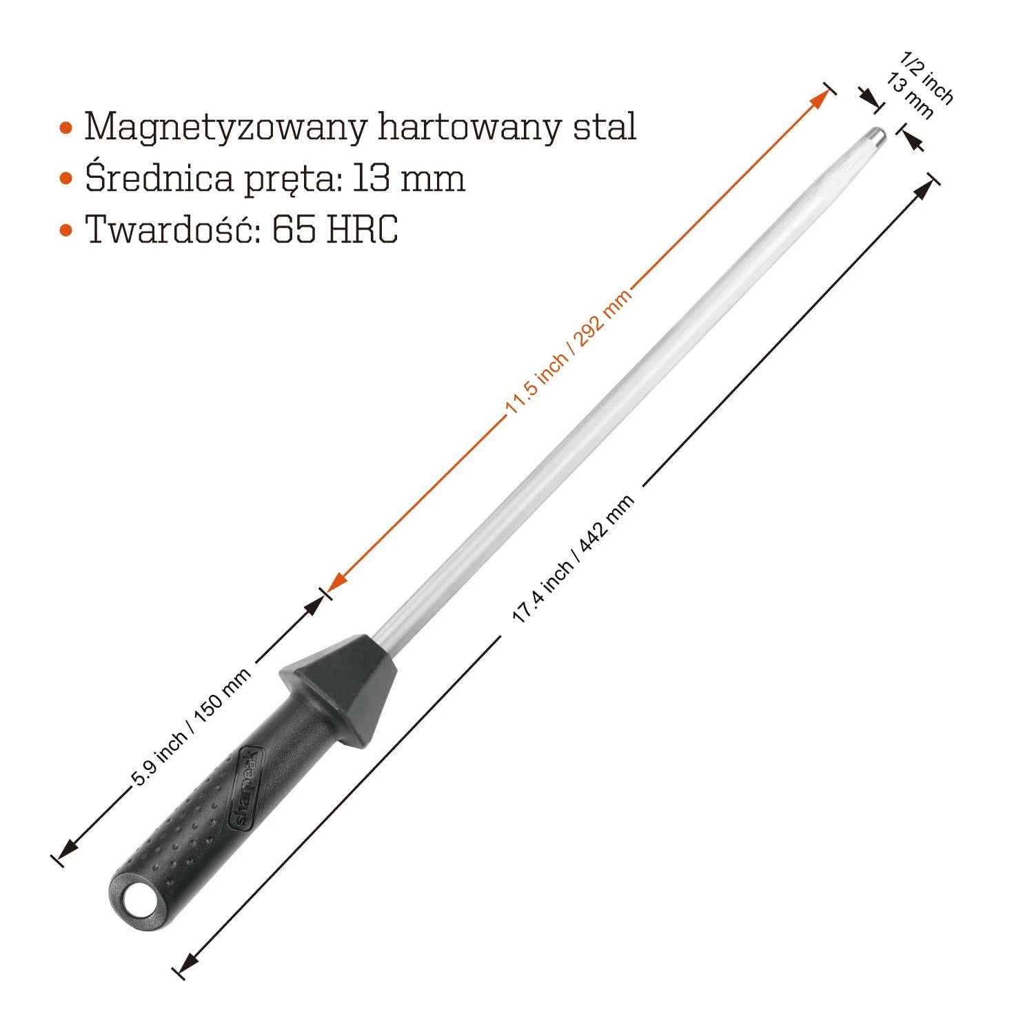 (marka SHARPAL) 108S Razem 45 cm/Długość pręta 30 cm stal ostrząca z wbudowanymi prowadnicami kąta do noży kuchennych Honer Pręt Ostrzący Stal HRC 65