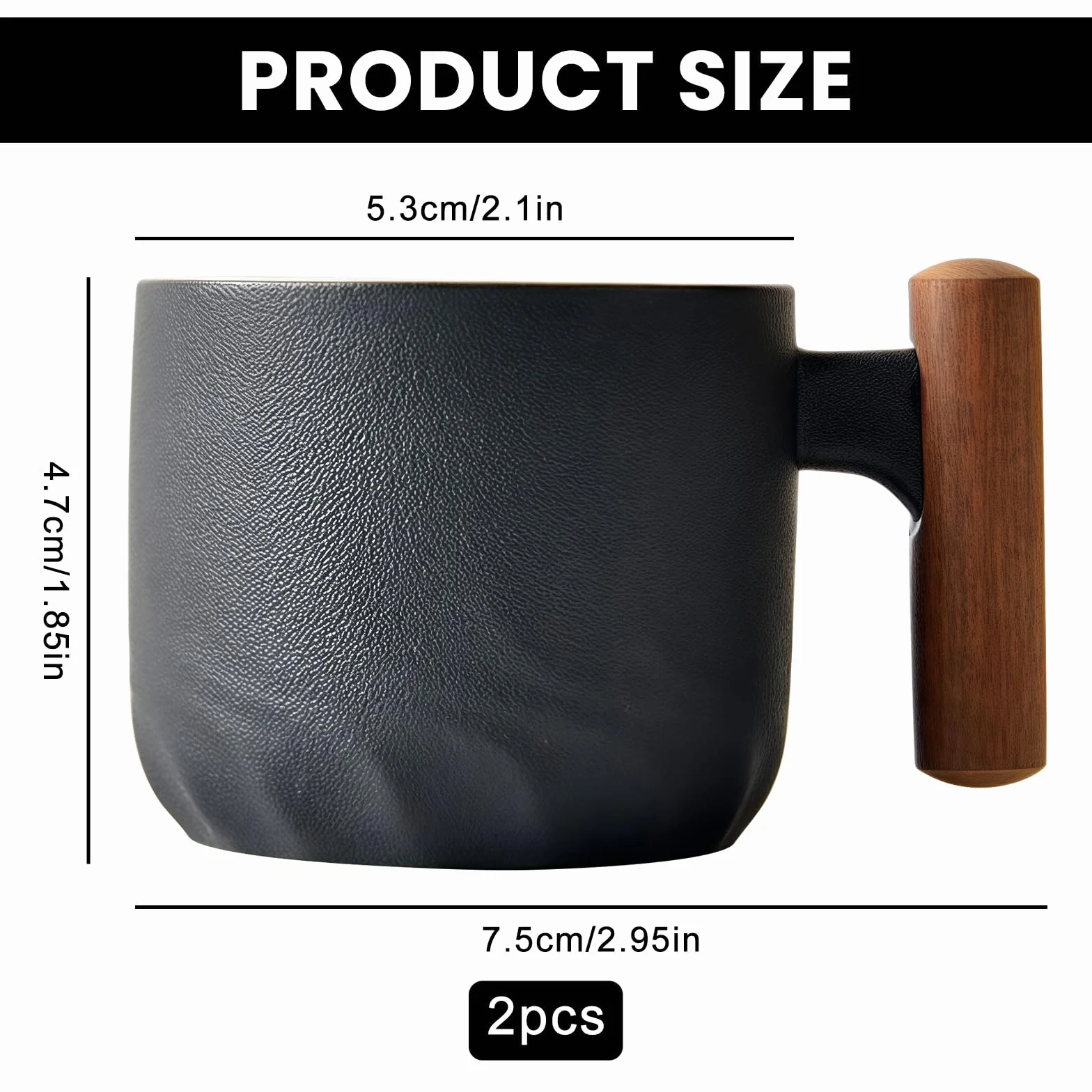 PRIOTK Premium Mokka Filiżanki do Espresso - Zestaw 2 Ceramicznych Czarnych 70 ml do Kawy, Herbaty