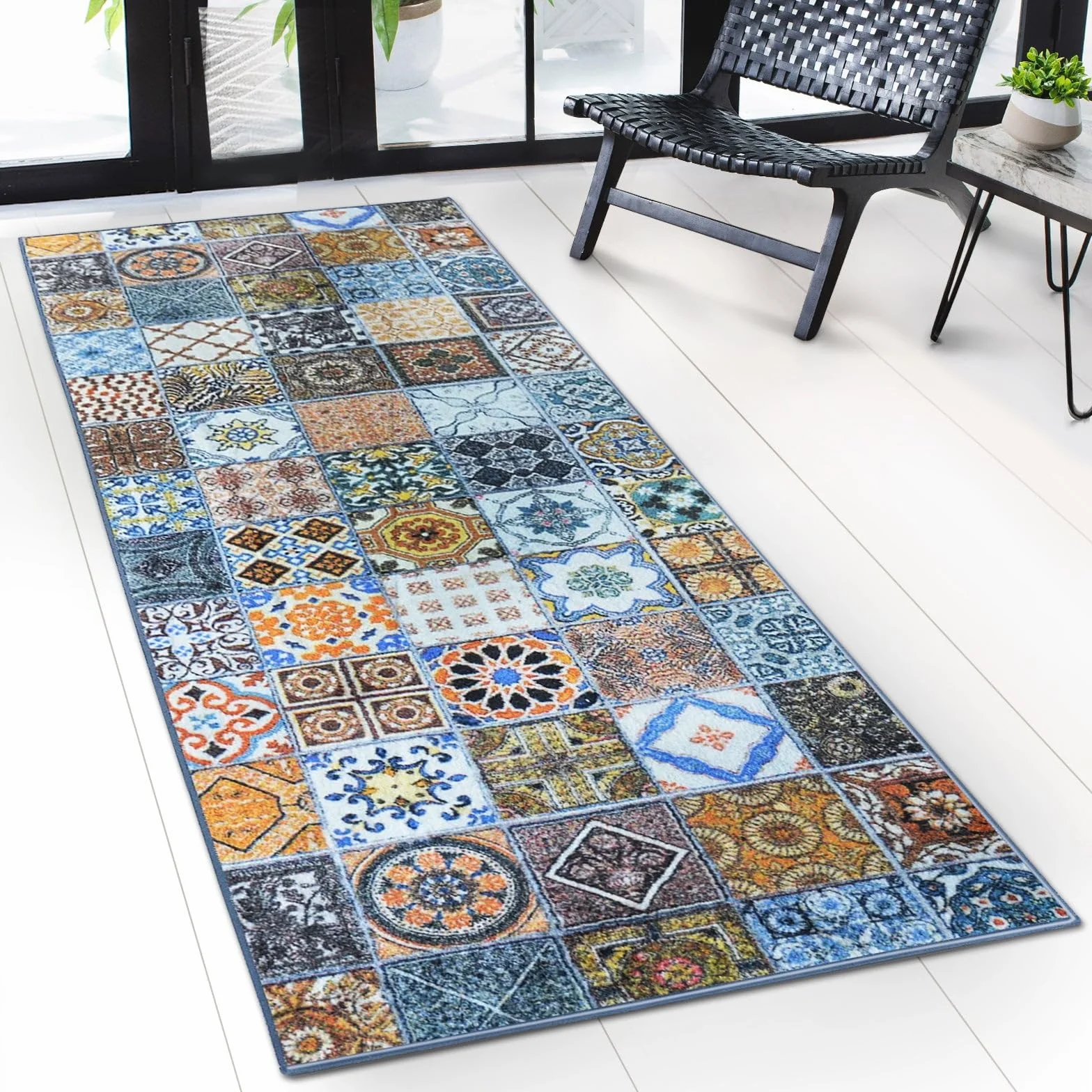 Bieżnik dywanowy ze wzorem - wykonany na miarę drobny dywan pętelkowy do kuchni, przedpokoju i salonu - ozdoba vintage, orientalna kratka (80 x 250 cm, Bonita)