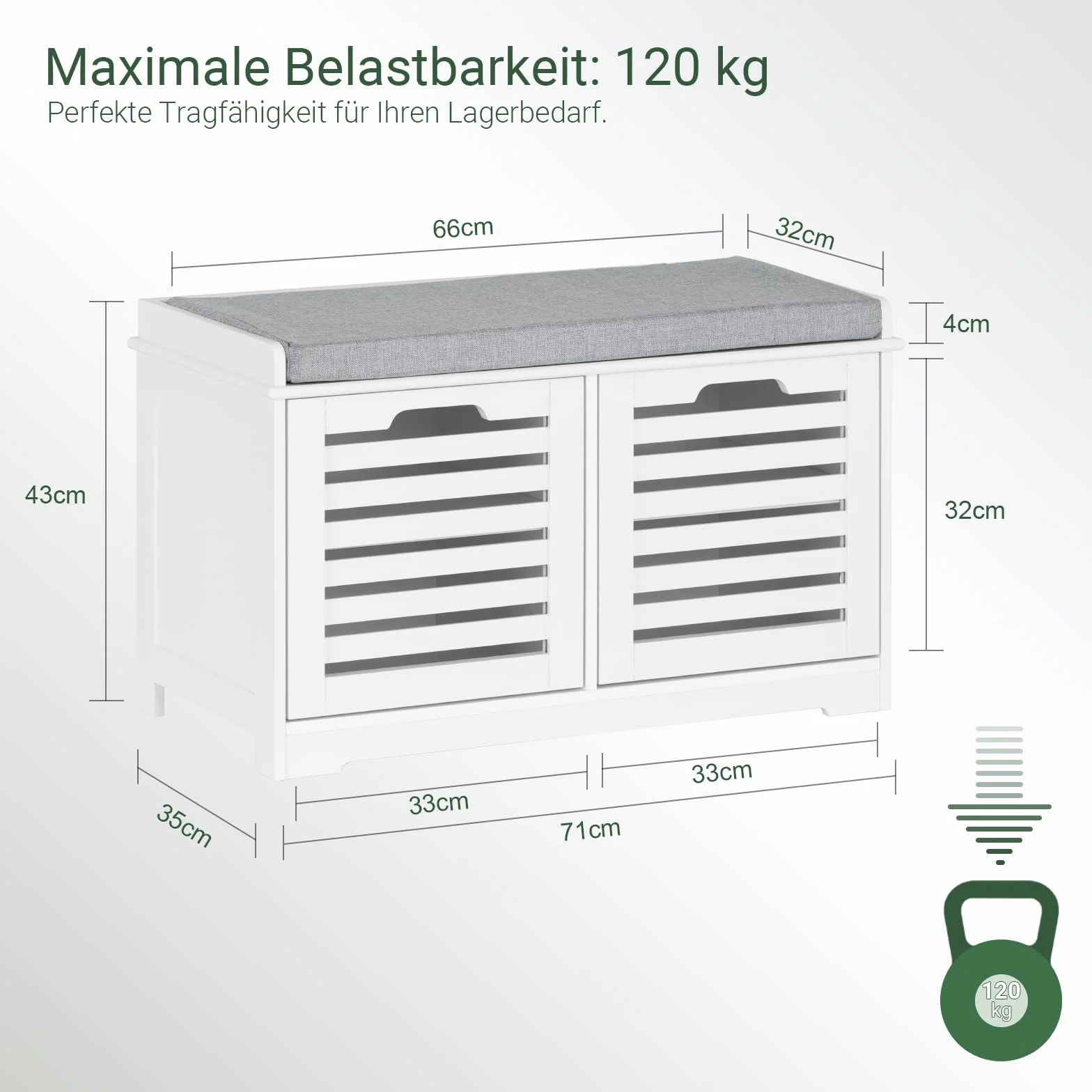 SoBuy FSR23-II-W Szafka na Buty z Siedziskiem, Ławka do Garderoby i Przechowywania, Wąska Biała, Szer. x Wys. x Gł.: ok. 71 x 43 x 35 cm