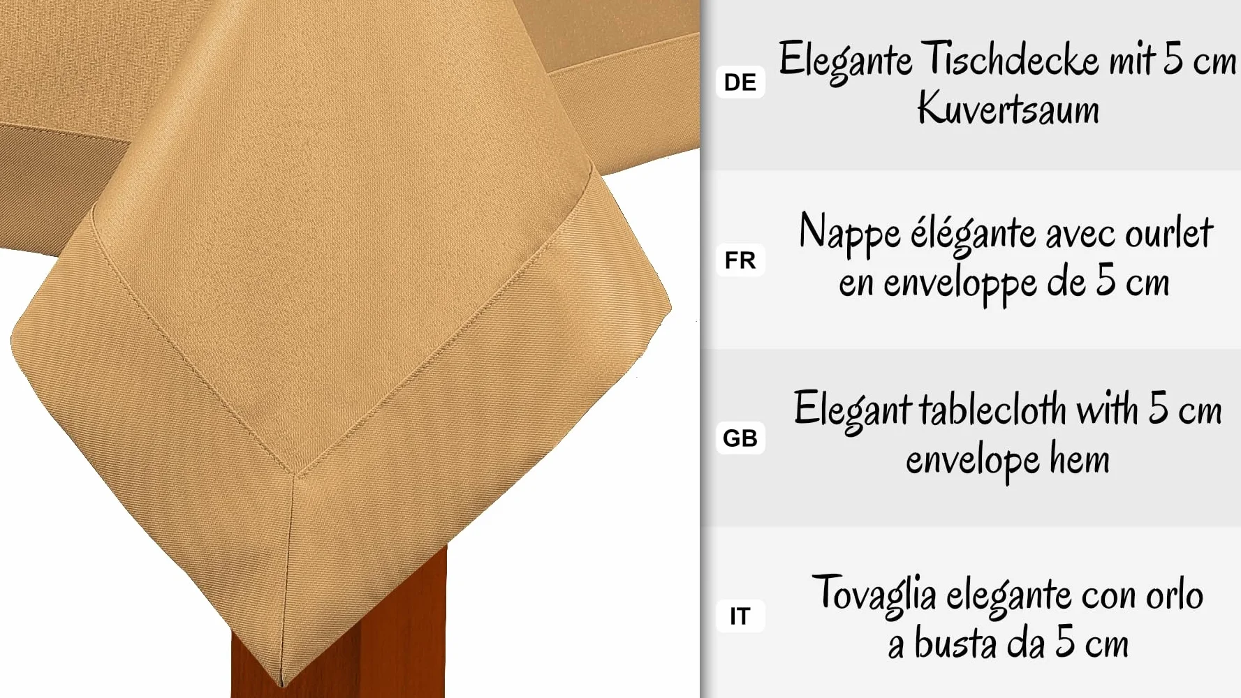 Bieżnik Klasyczna Elegancja Miodowy 50x130 cm, Gładki Elegancki Szyty z Mankietem na 5 cm Plamoodporny 100% Poliester, O5 H200