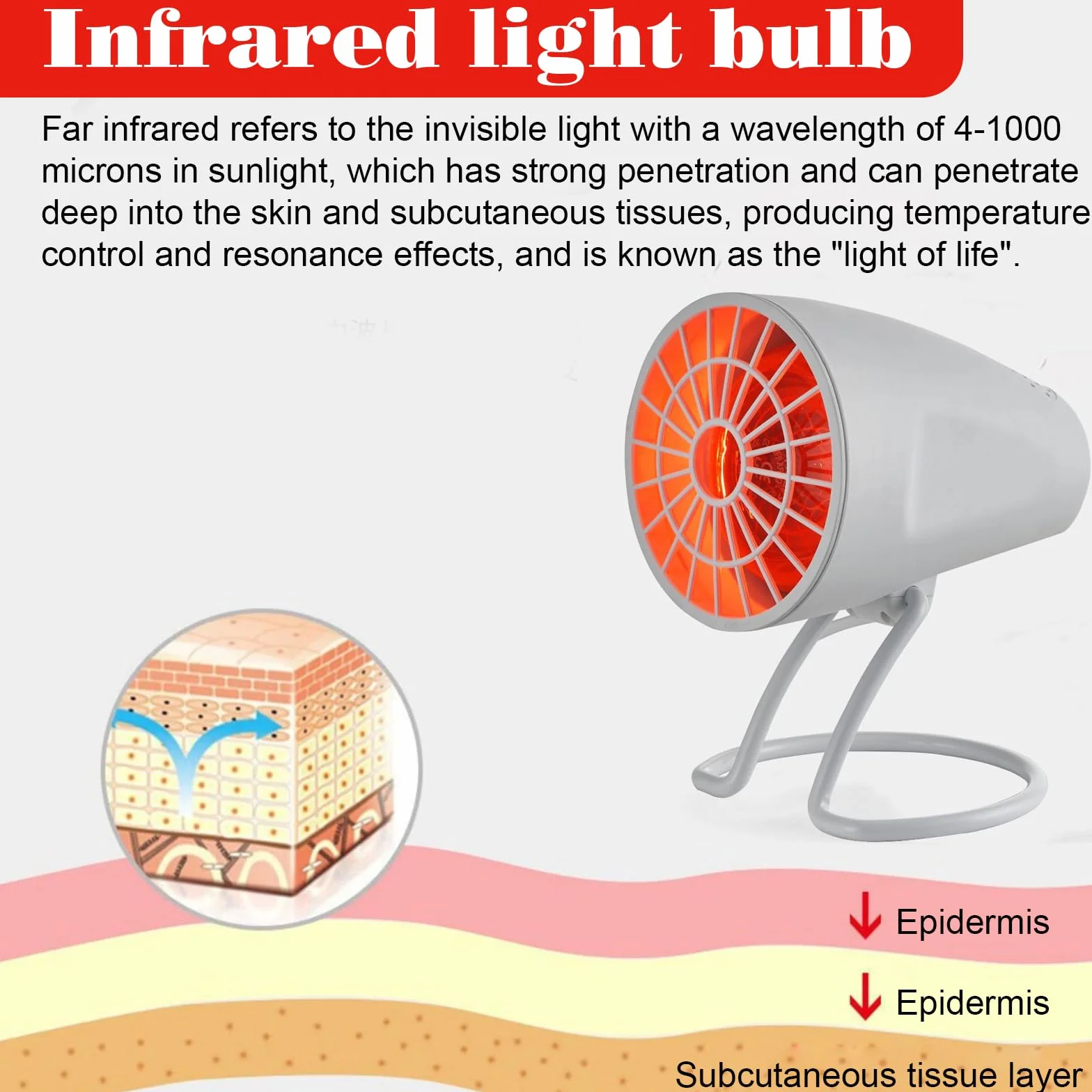 GBKDQQ Lampa na podczerwień 150 W z timerem i regulacją temperatury, lampa na podczerwień do domu, regulowany kąt dla relaksującego zmęczenia mięśni (biała)
