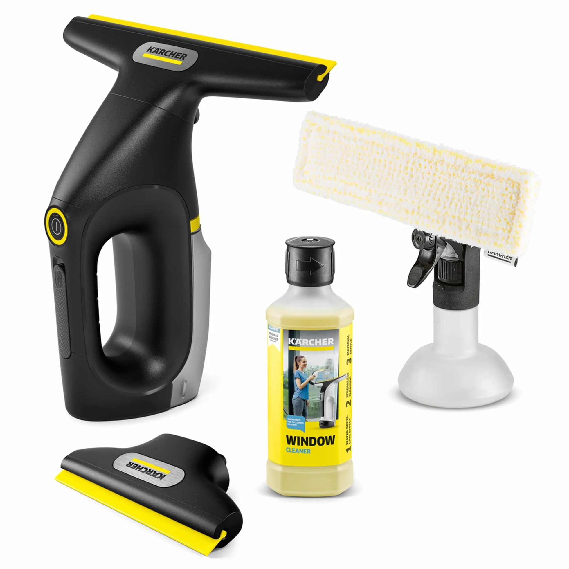 Kärcher myjka do okien WV 3 Comfort Precision+ Black, czas pracy: 35 min, XXL zbiornik: 200 ml, 2 dysze ssące, regulowana butelka z rozpylaczem, haczyk prysznicowy, 500 ml środka do mycia szyb