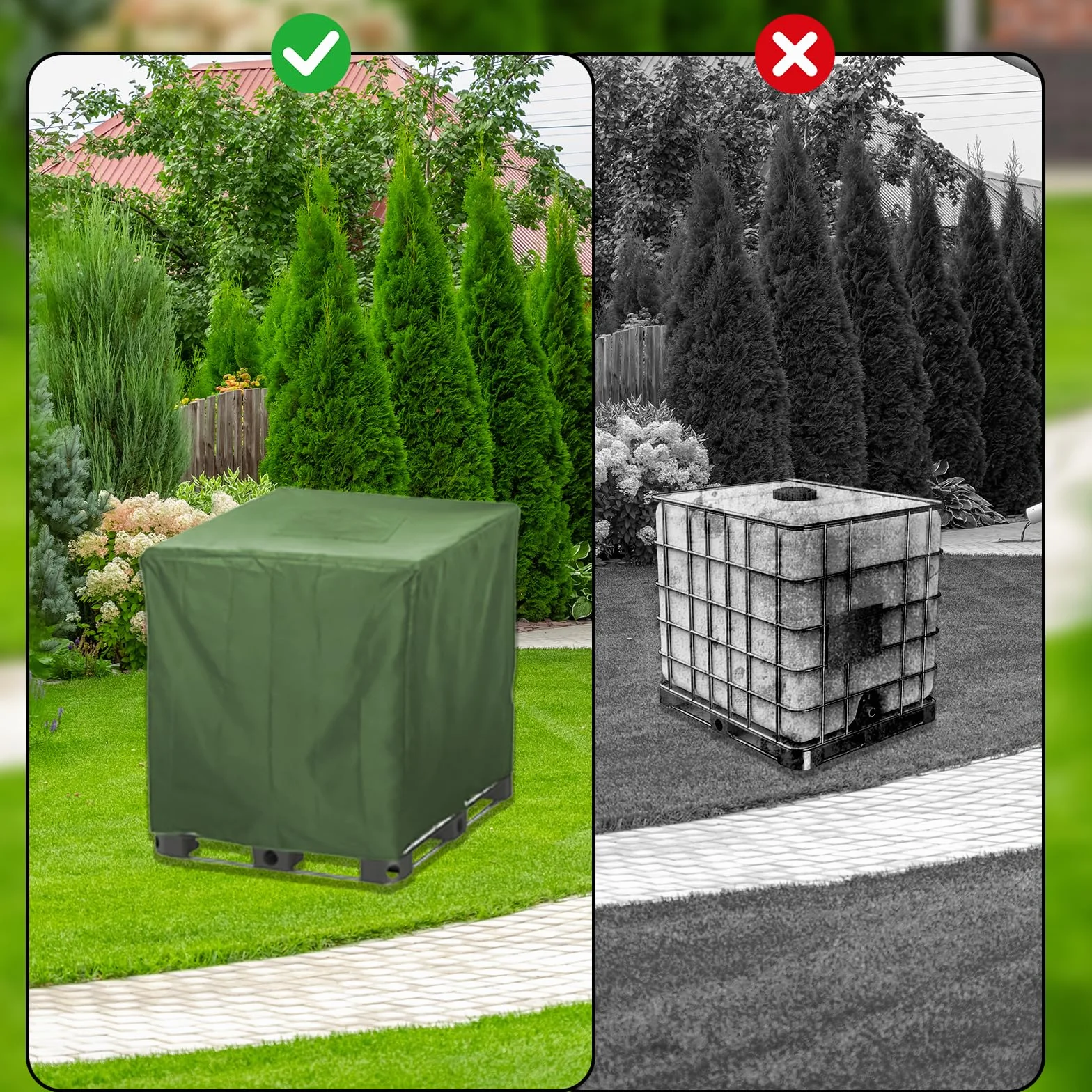 Pokrywa na zbiornik IBC 1000L – Wodoodporna osłona UV do zbiornika wodnego i kontenera IBC 420D – Plandeka z zamkiem błyskawicznym 120x100x116 cm (Zielony)