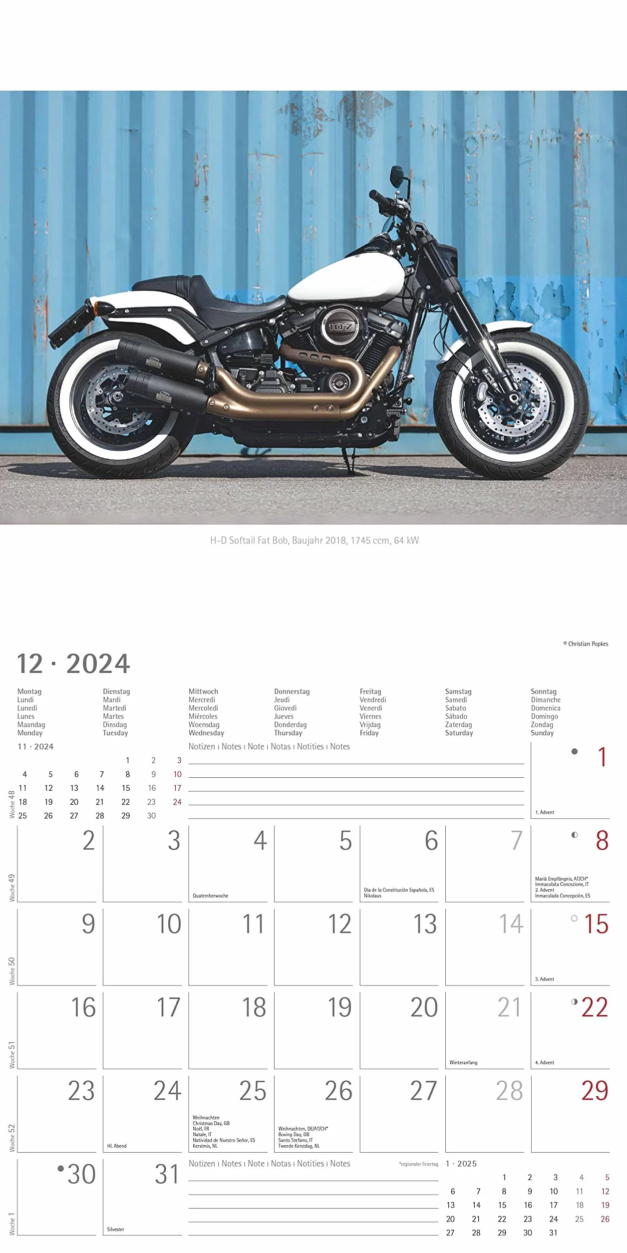 Harleys 2024 - Broschürenkalender 30x30 cm (30x60 geöffnet) - Kalender mit Platz für Notizen - Motorräder - Bildkalender - Wandplaner - Harley-Davidson