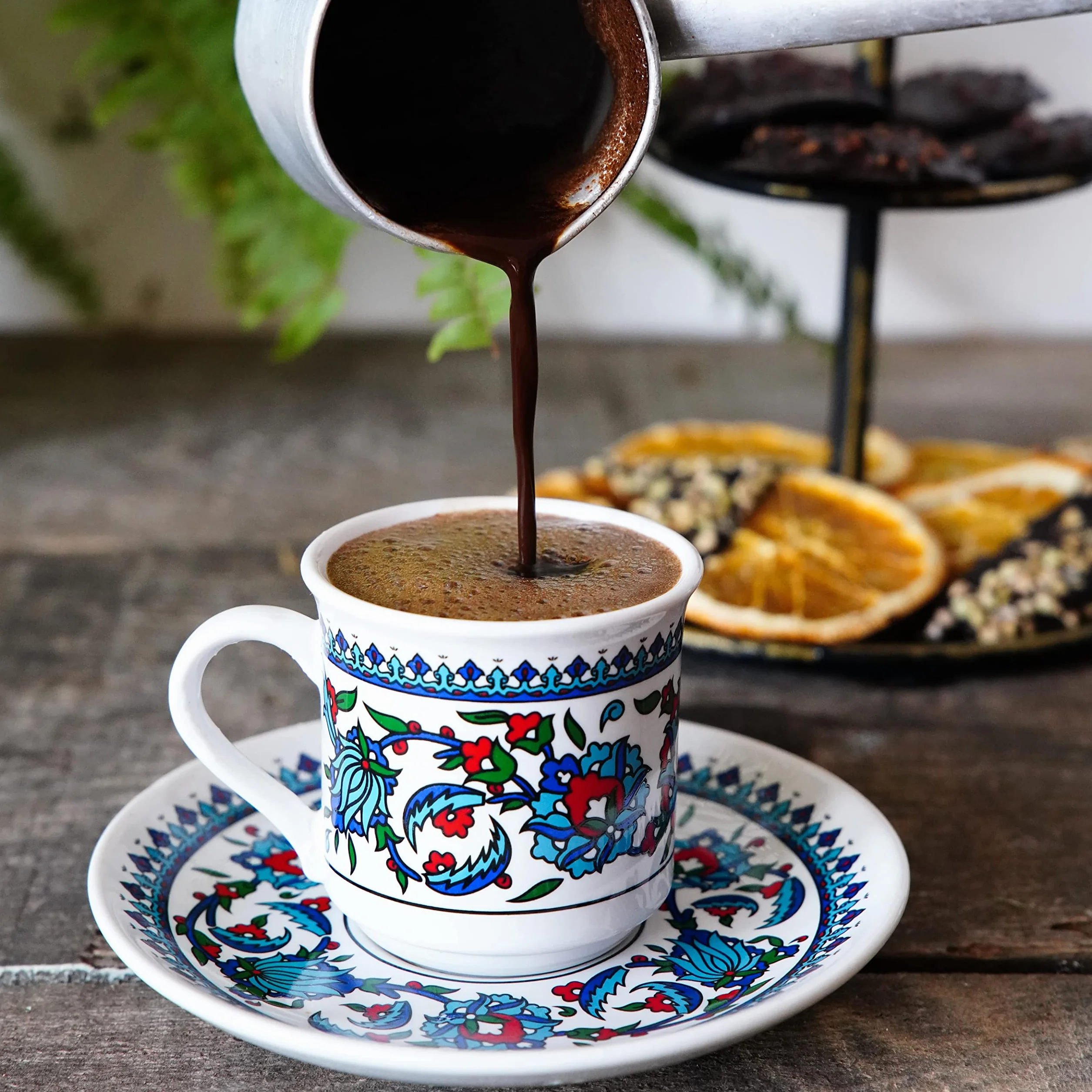 Zestaw 6 ceramicznych filiżanek do kawy ze spodkami, do espresso, mycie w zmywarce
