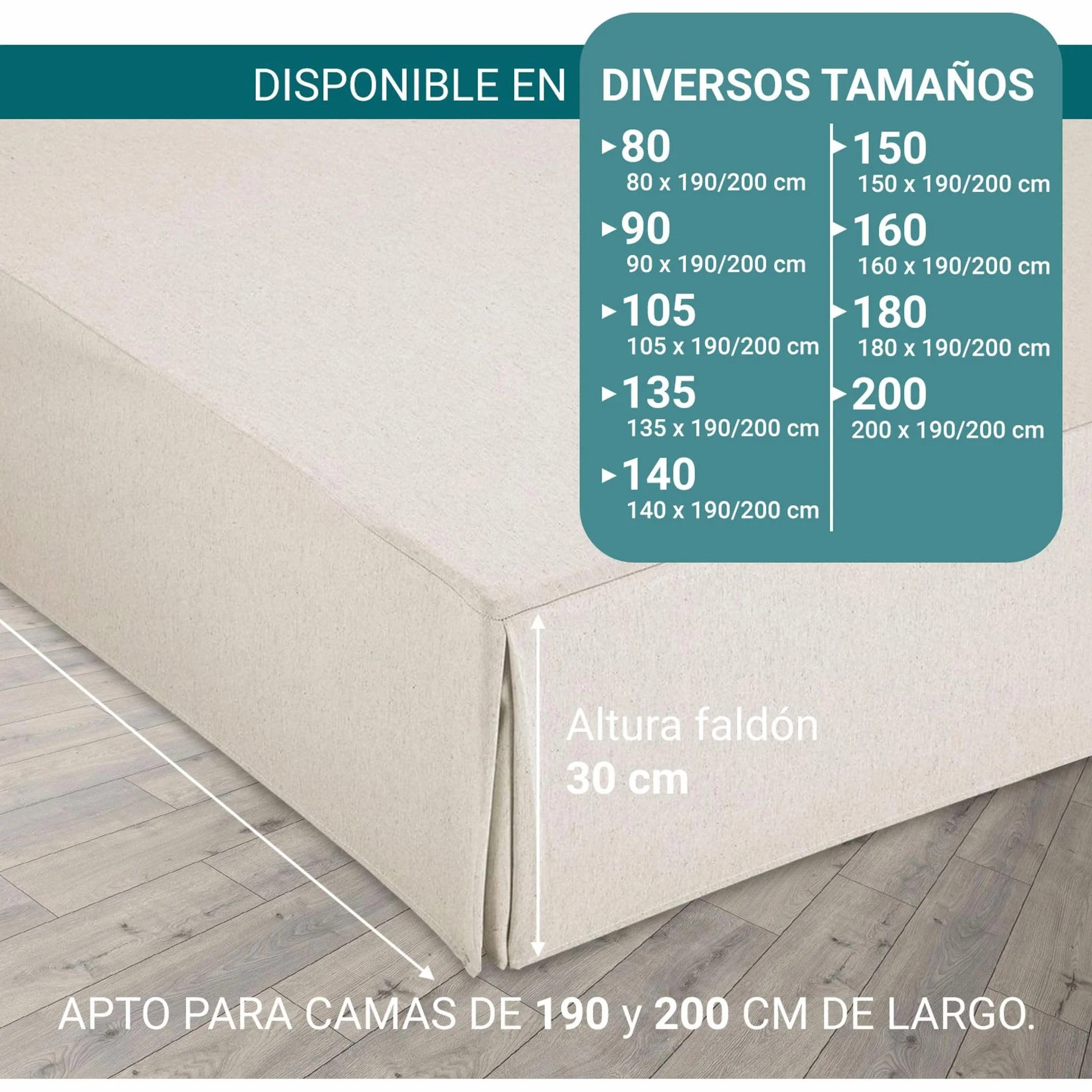 ECOMMERC3 | Pokrywa łóżka Canape 90 Faldon Rozmiar łóżka 90 x 190/200 cm - Kość słoniowa Pokrywa Canape Antypoślizgowe i oddychające dopasowanie 100% Made in Spain