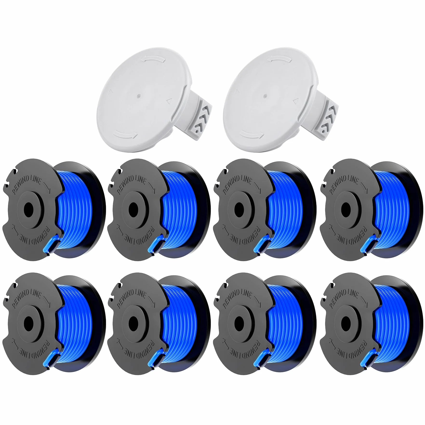 Forever Speed Szpula żyłki do podkaszarki do trawy 1,60 mm, 3,4 m, kompatybilna z podkaszarką Ryobi One+, model szpuli AC14RL3A (8 zapasowych szpul, 2 nasadki)