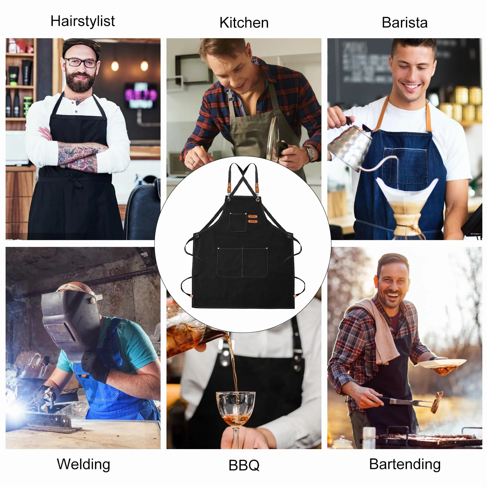 Fartuch kucharski, fartuch do grillowania dla mężczyzn i kobiet, fartuch kucharski, męski fartuch do grillowania dla mężczyzn, przedłużony, płócienny, wodoszczelny, krzyżowy grzbiet, do kuchni