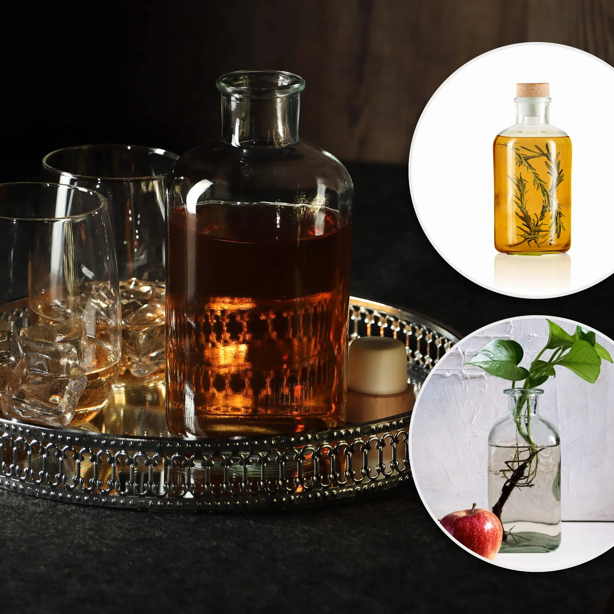 COM-FOUR® 6x butelki szklane 500 ml z korkami - puste butelki z korkami - pojemniki szklane do napelniania plynami takimi jak olej, ocet i alkohole (okragly - 500ml)