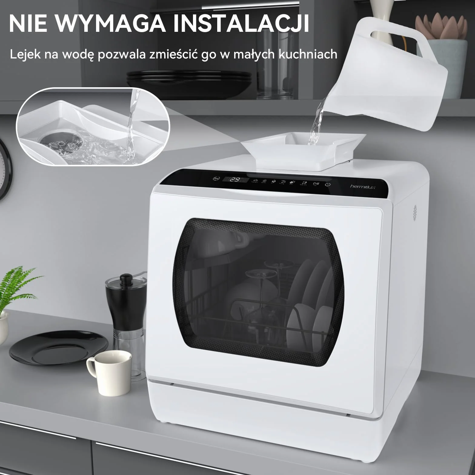 Mini zmywarka stołowa 43 cm 4 sztućce 175 kWh/rok biały