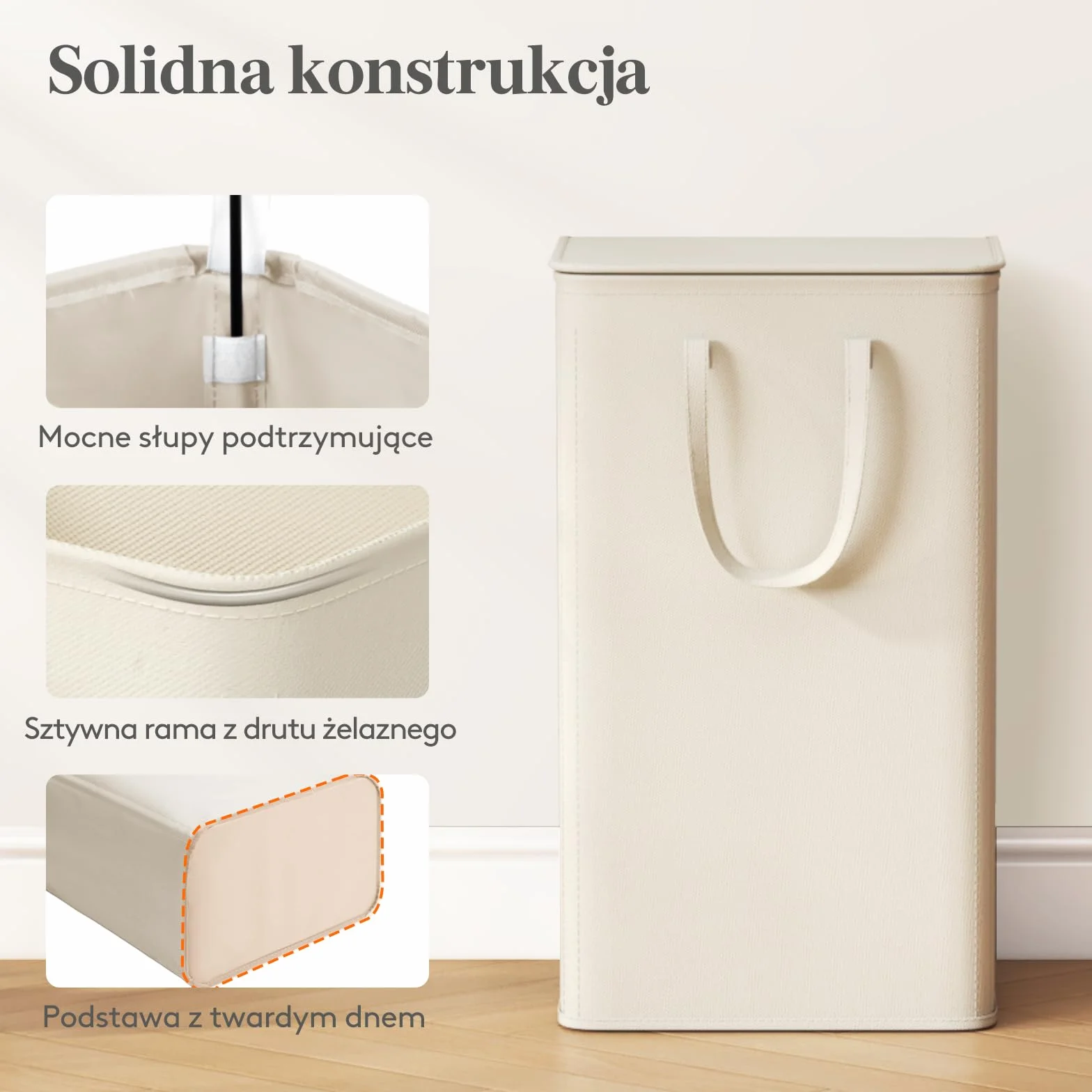 Lifewit Kosz na Pranie Wąski z Pokrywą, Składany Kosz na Pranie, Laundry Basket z Długimi Uchwytami do Sypialni Łazienki Pralni, 105 L, Biały