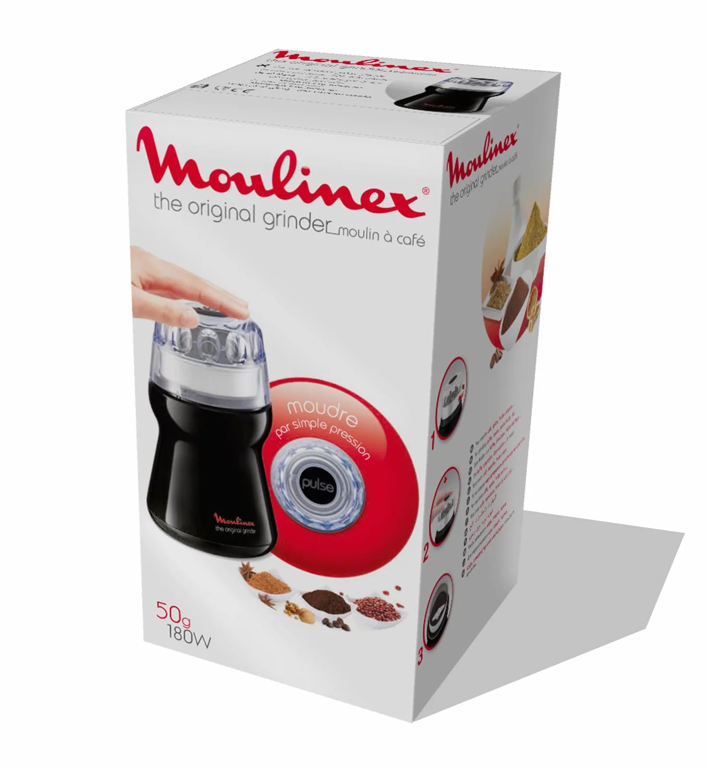 Moulinex ar110830 uniwersalny młynek do kawy/przypraw/orzechów, czarny, do wszystkich rodzajów zbóż, 180 W
