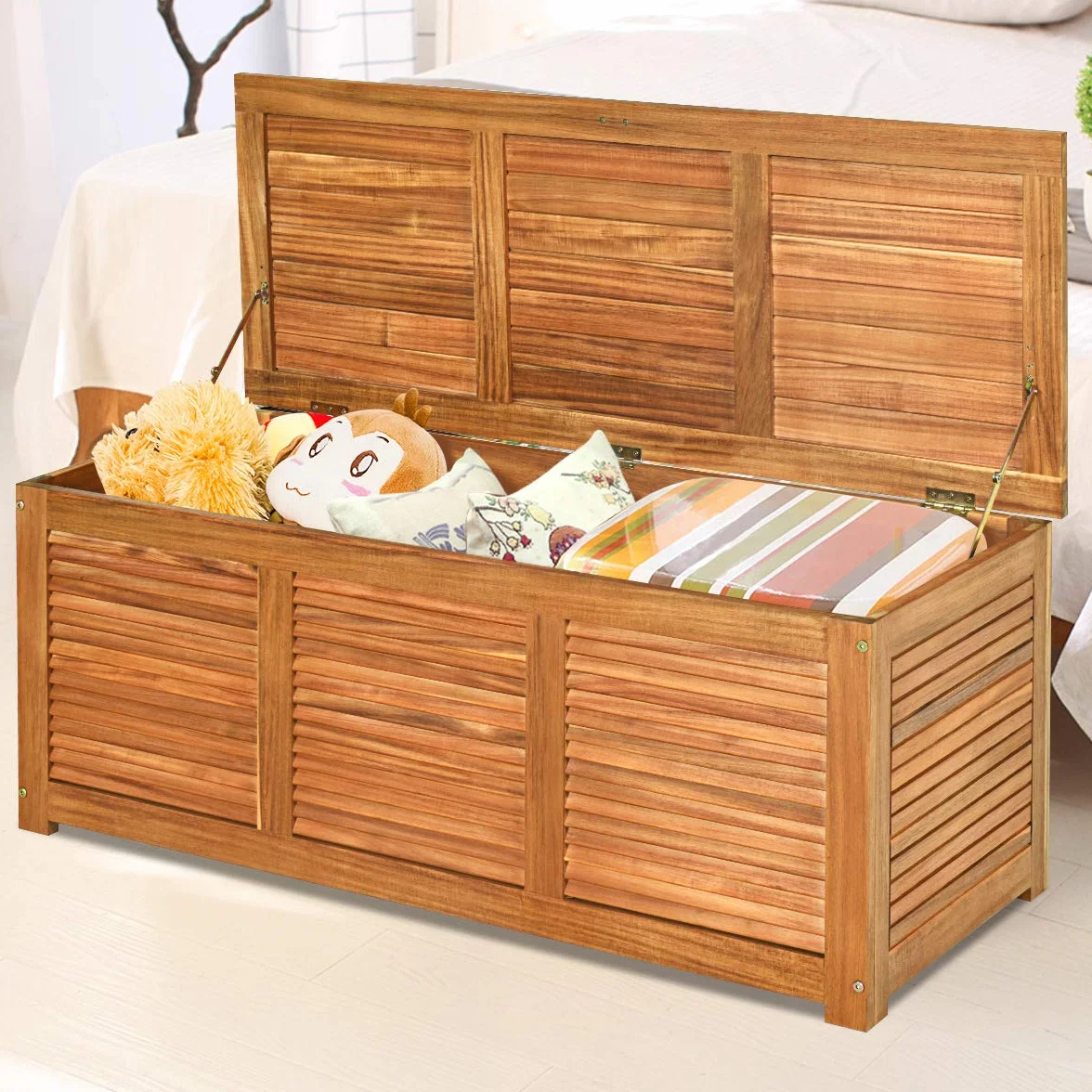 COSTWAY Skrzynka ogrodowa, drewno akacjowe, skrzynia do przechowywania o pojemności 179 l, pudełko do przechowywania, skrzynia na poduszki, na balkon, 120 x 45 x 45 cm